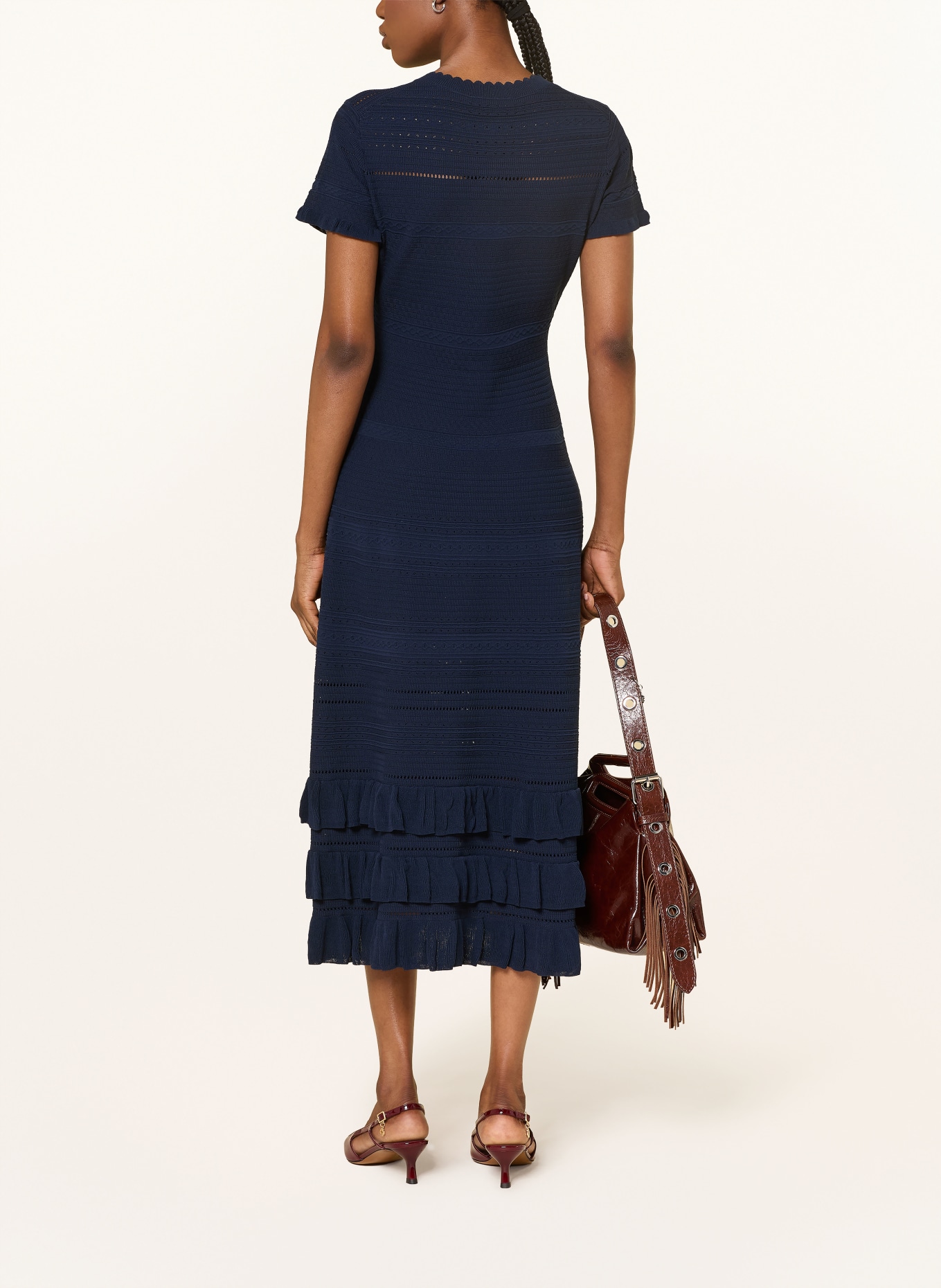 maje Strickkleid mit Volants: DUNKELBLAU