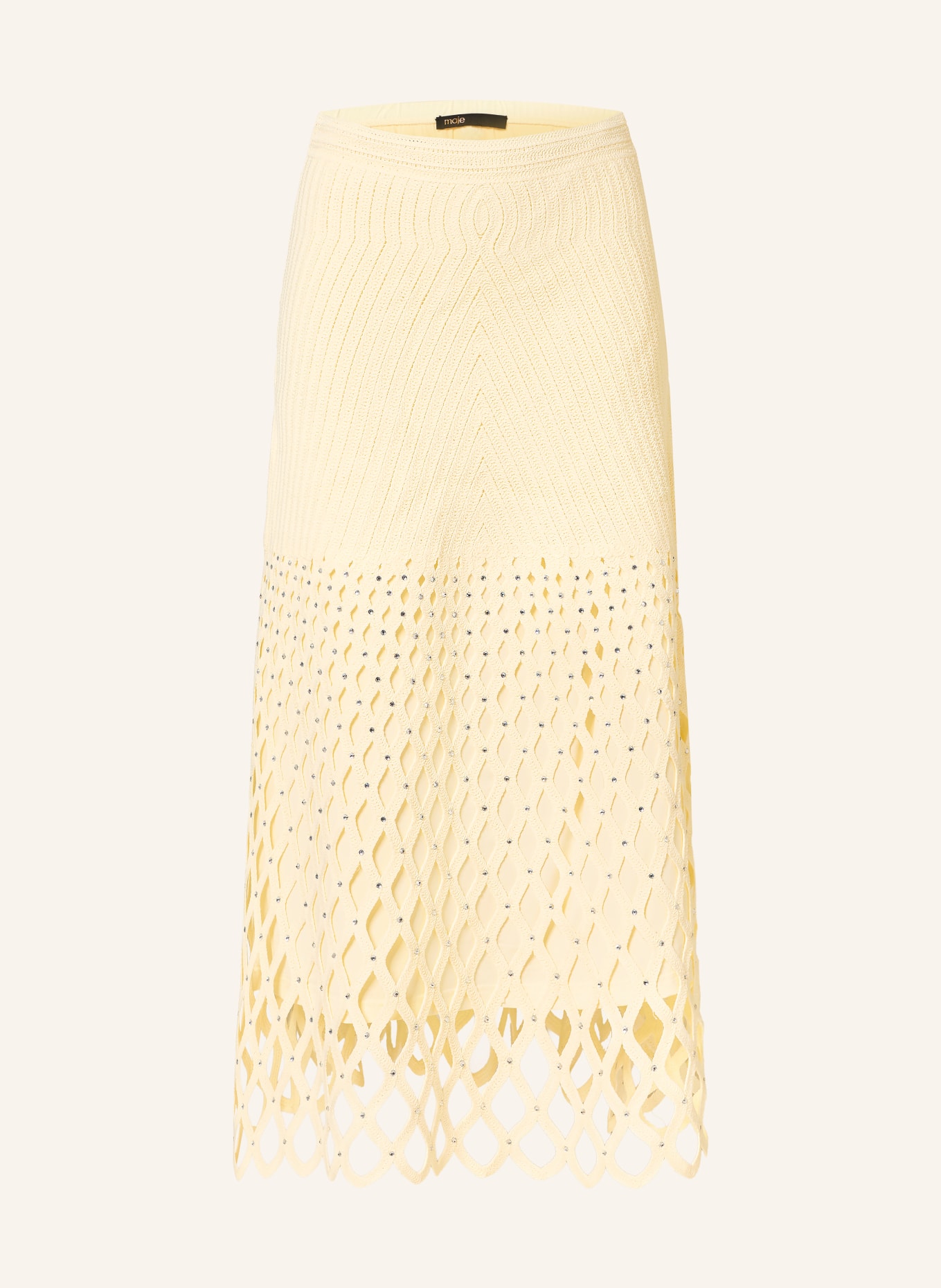 maje Häkelrock mit Schmucksteinen: ECRU