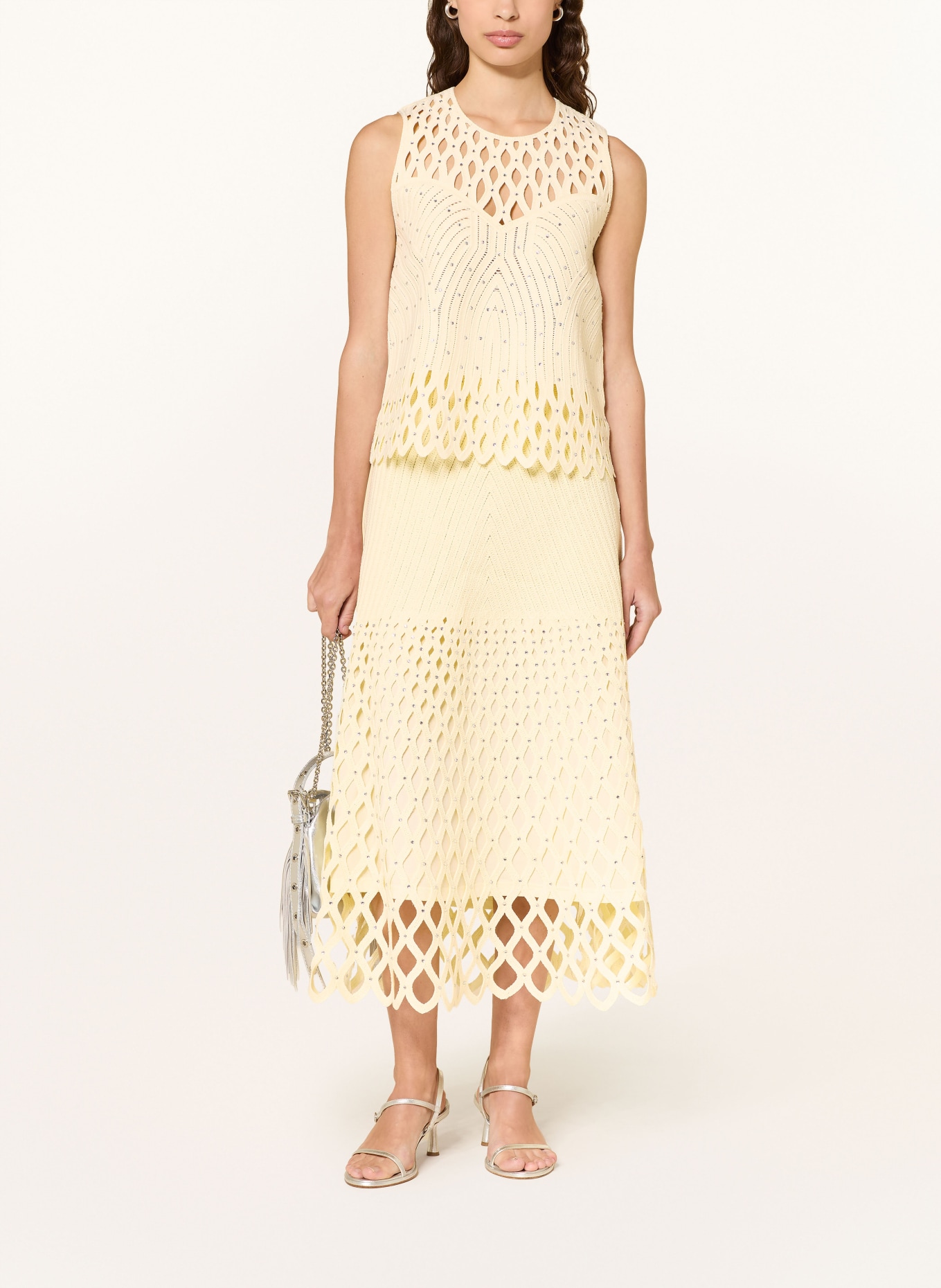 maje Häkelrock mit Schmucksteinen: ECRU