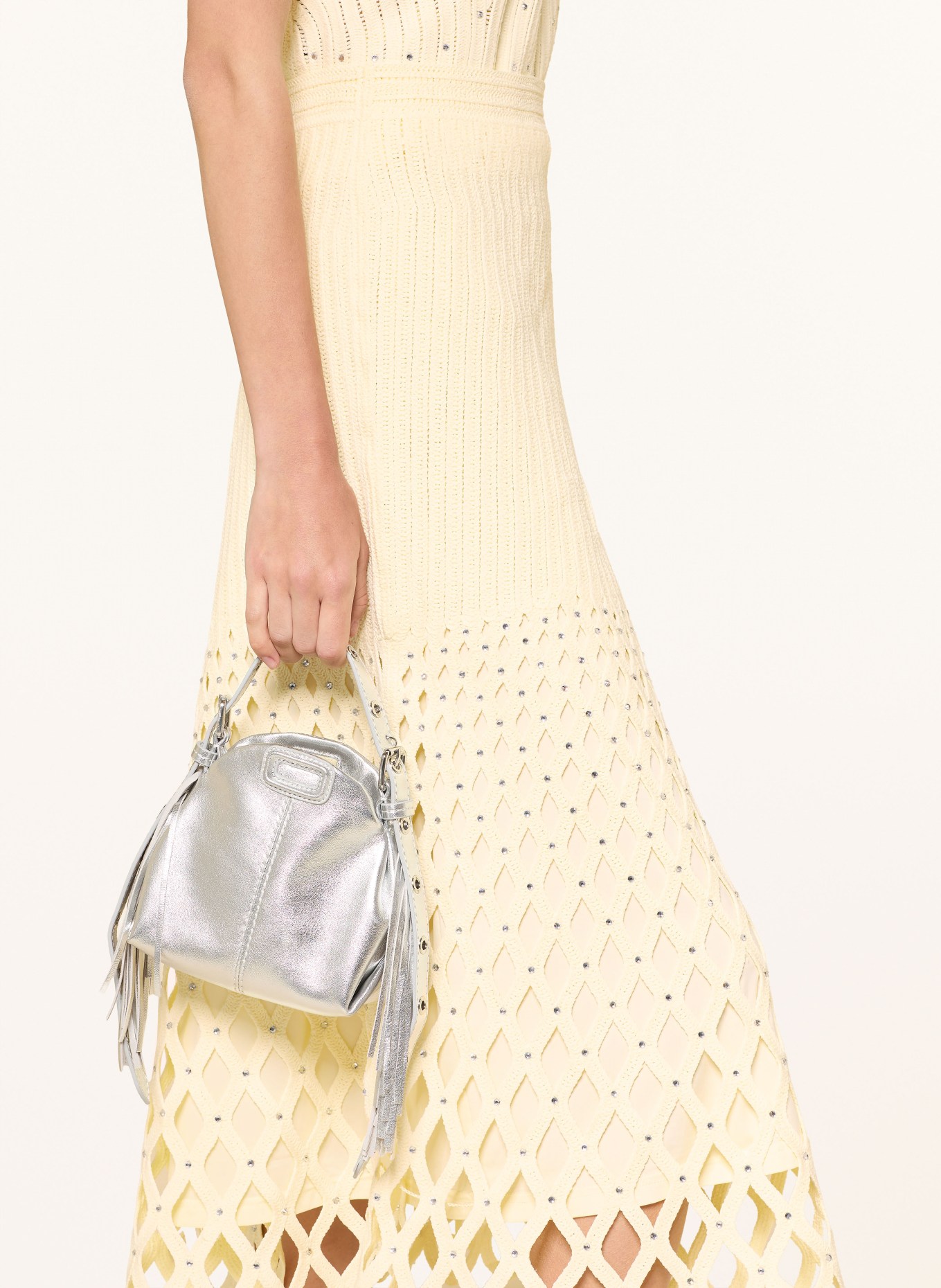 maje Häkelrock mit Schmucksteinen: ECRU