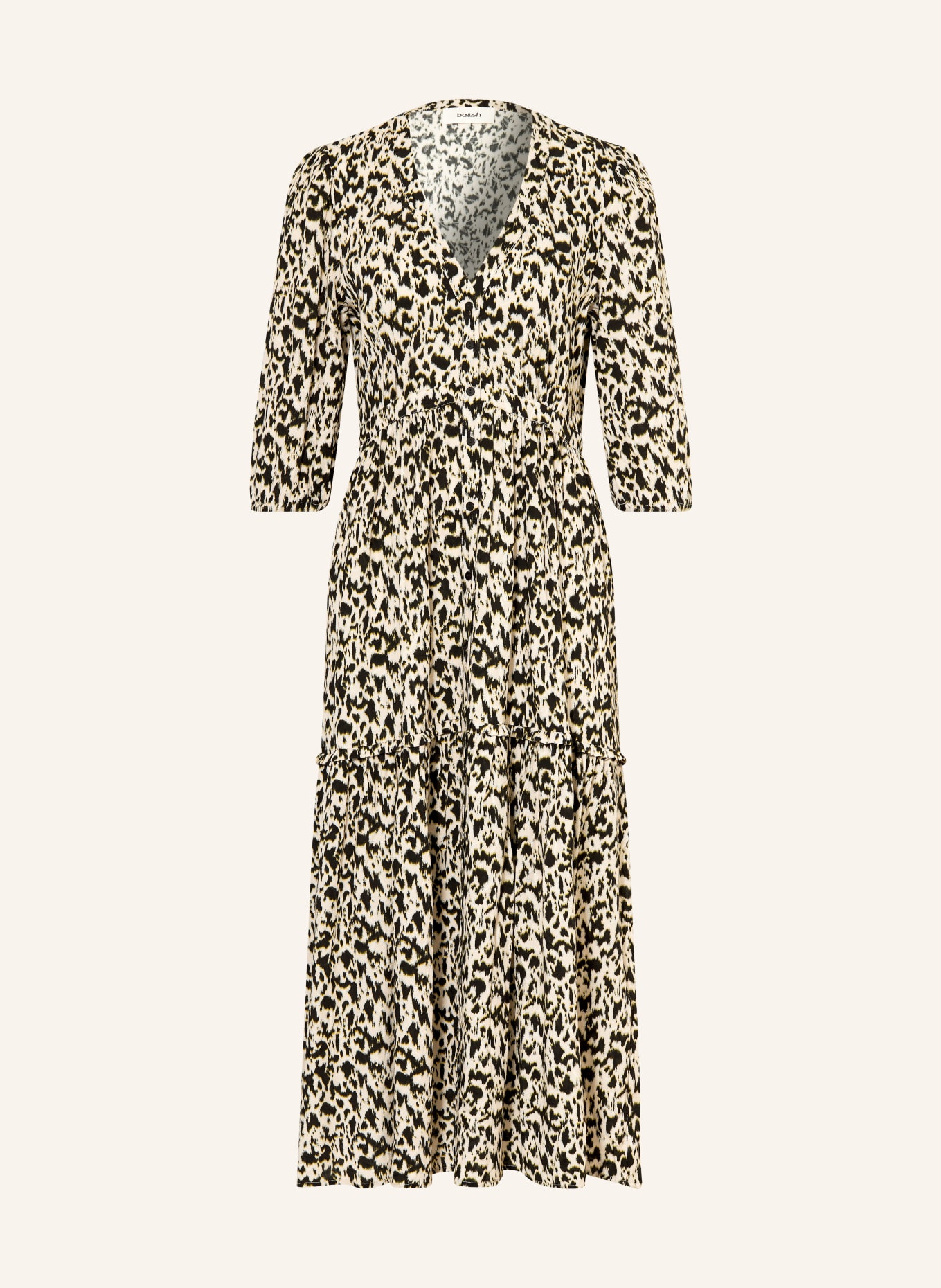 ba&sh Kleid PALMA mit 3/4-Arm: ECRU / GELB / SCHWARZ