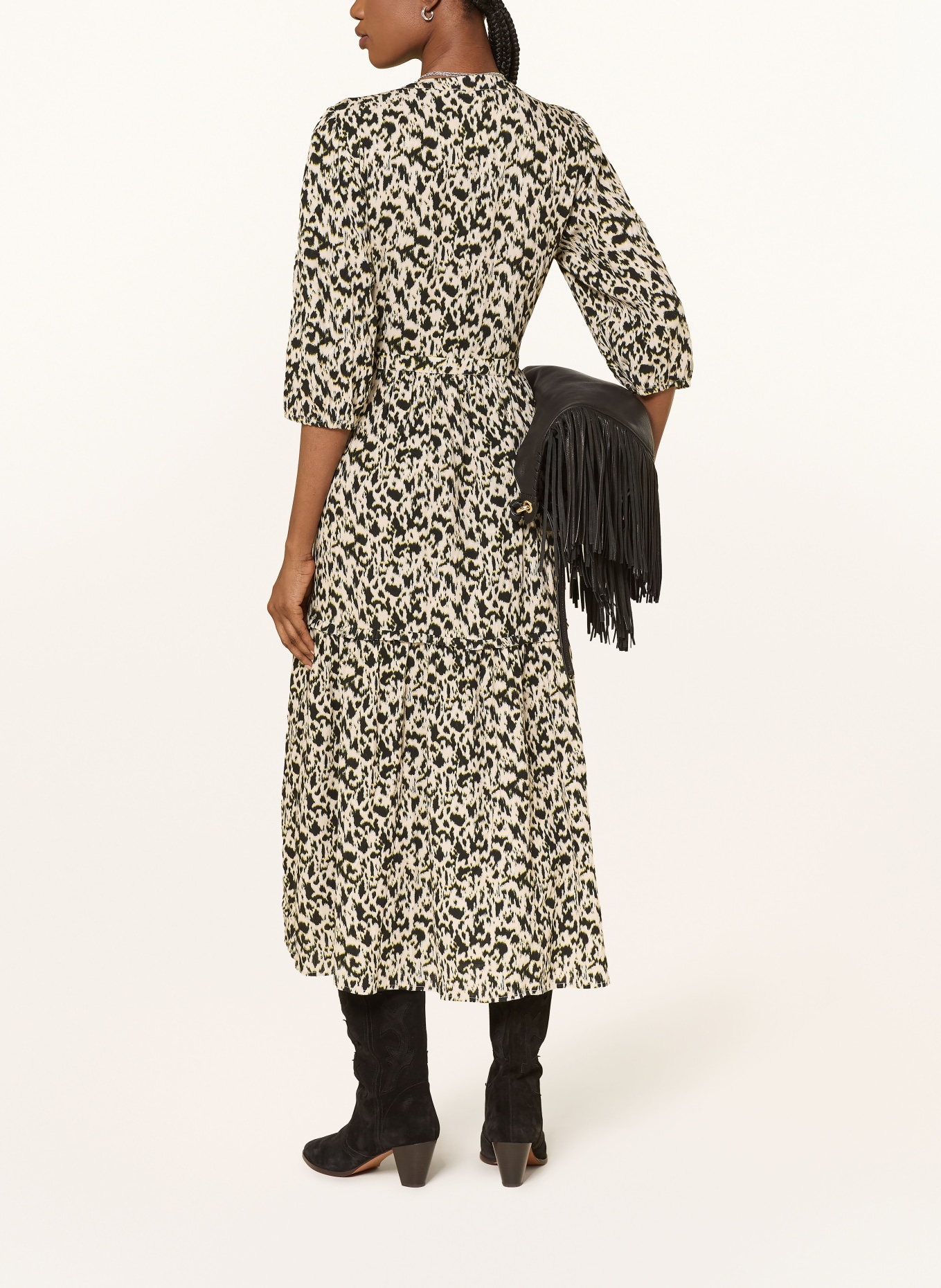 ba&sh Kleid PALMA mit 3/4-Arm: ECRU / GELB / SCHWARZ