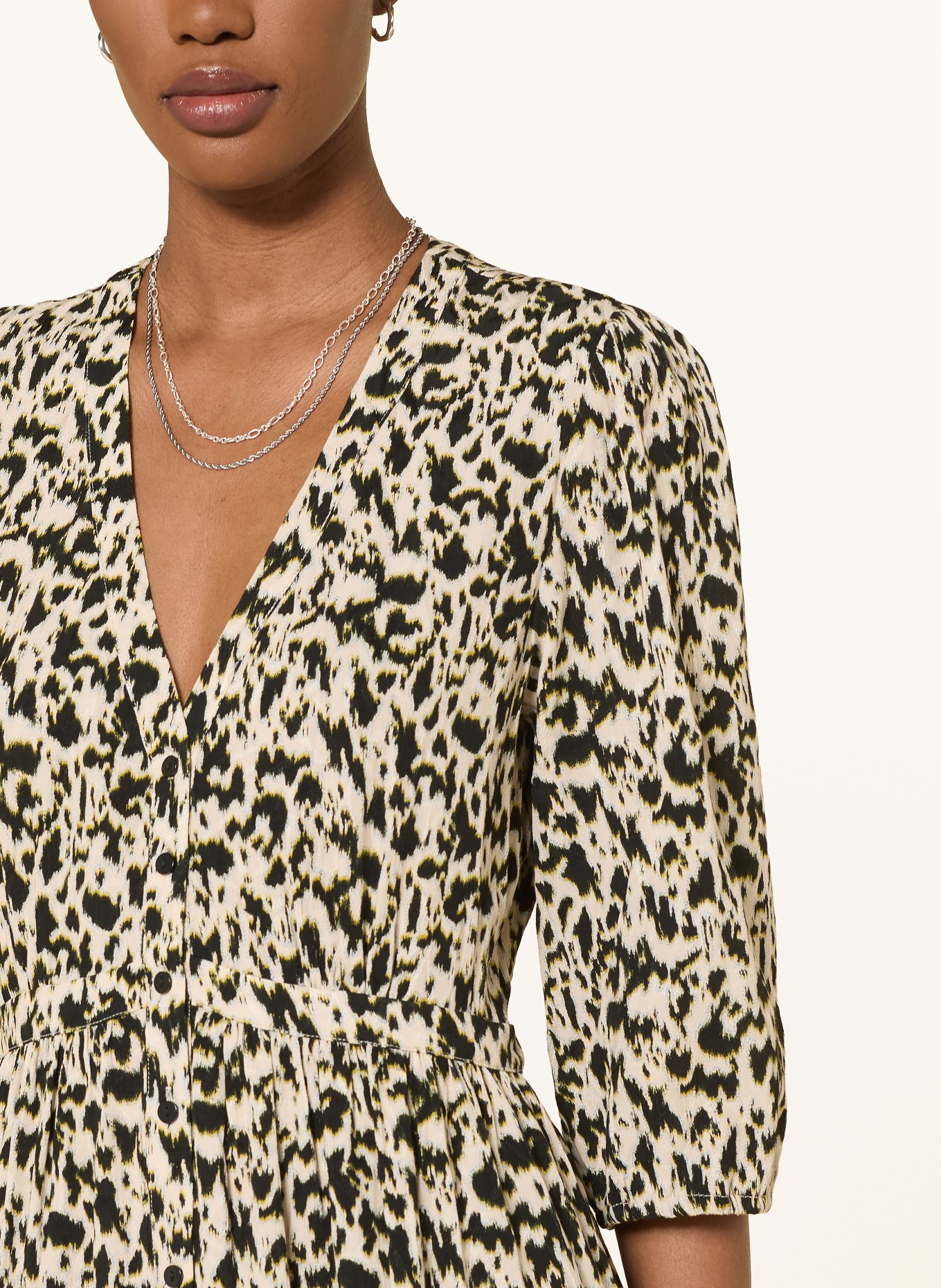 ba&sh Kleid PALMA mit 3/4-Arm: ECRU / GELB / SCHWARZ