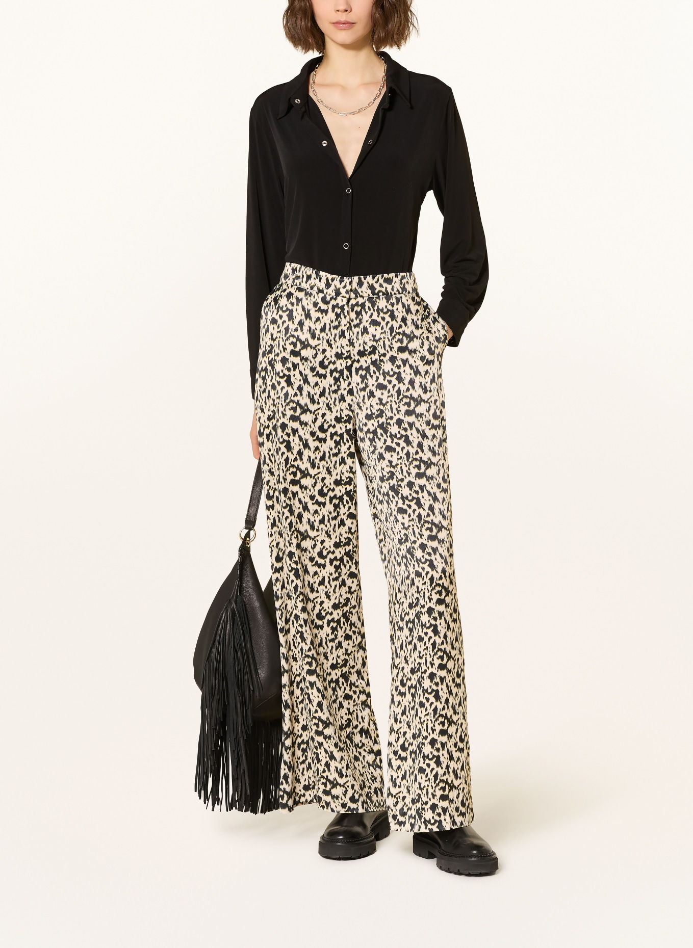 ba&sh Marlenehose PLYDE aus Satin: HELLBRAUN / HELLBLAU / SCHWARZ