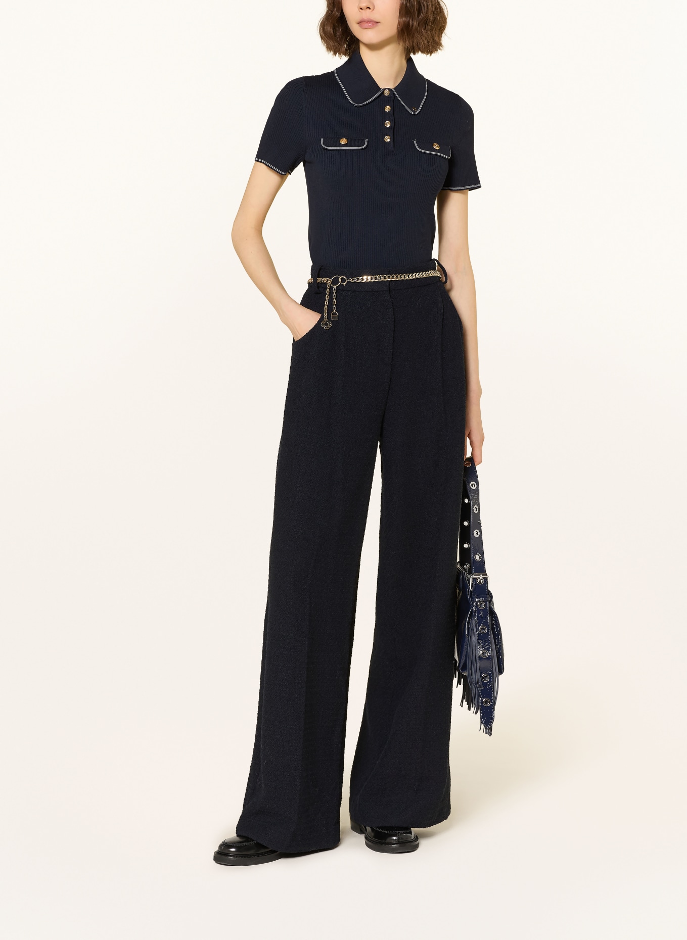 maje Marlenehose aus Tweed: DUNKELBLAU