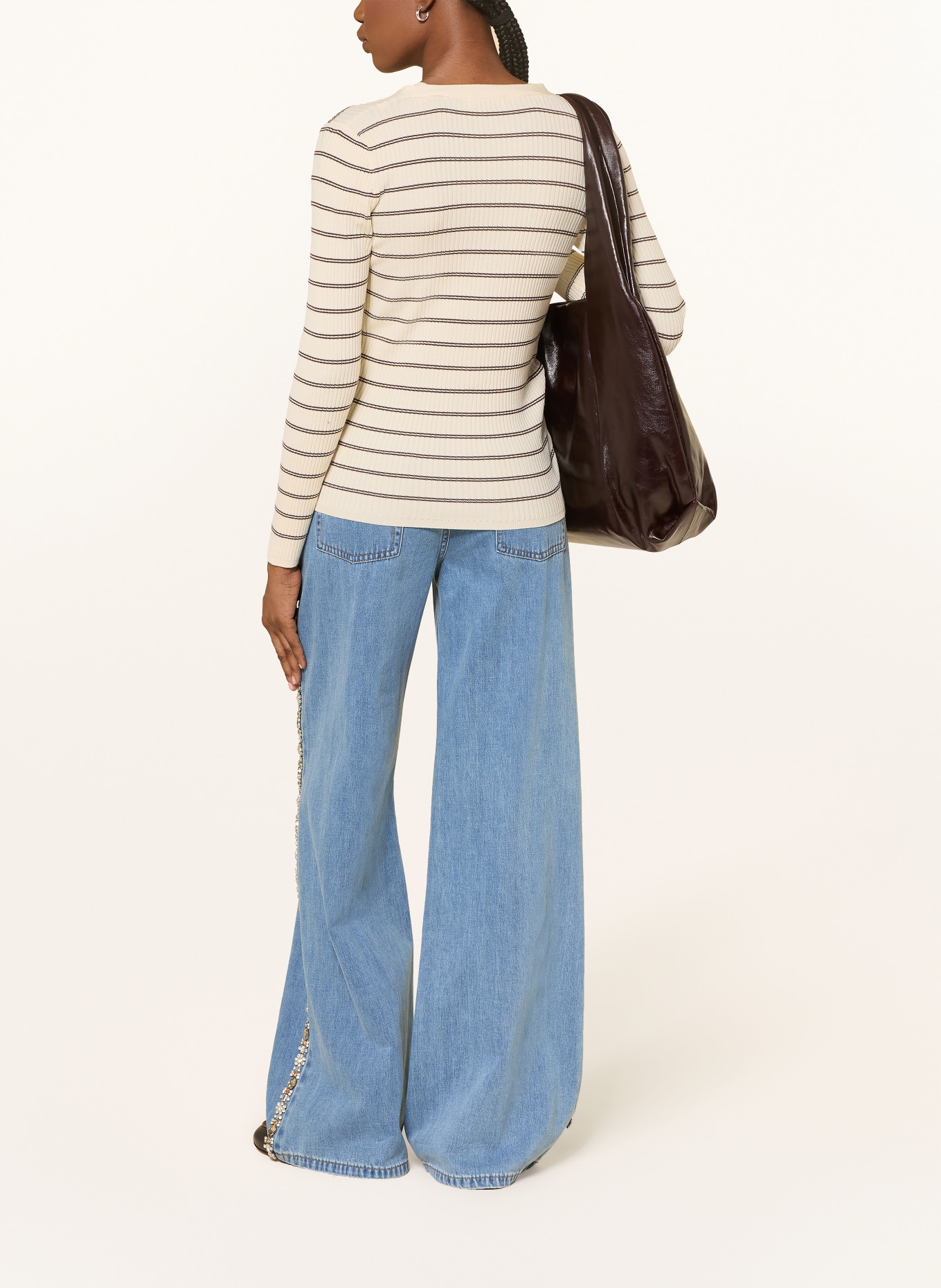 SANDRO Strickjacke: ECRU / DUNKELBRAUN