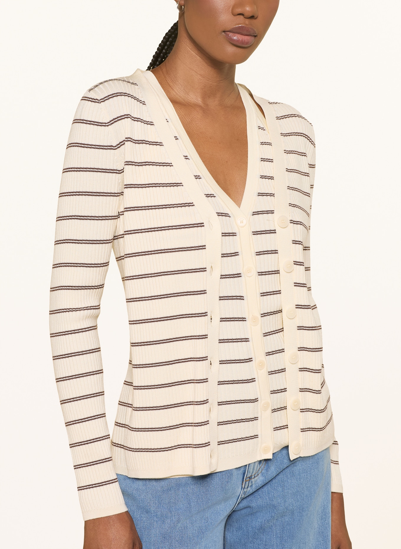 SANDRO Strickjacke: ECRU / DUNKELBRAUN