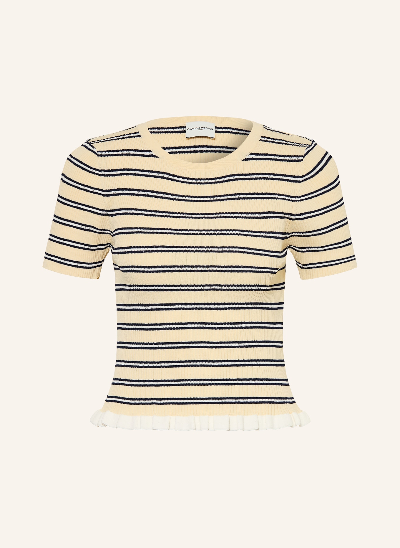 CLAUDIE PIERLOT Pullover mit Rüschen: HELLGELB / WEISS / SCHWARZ