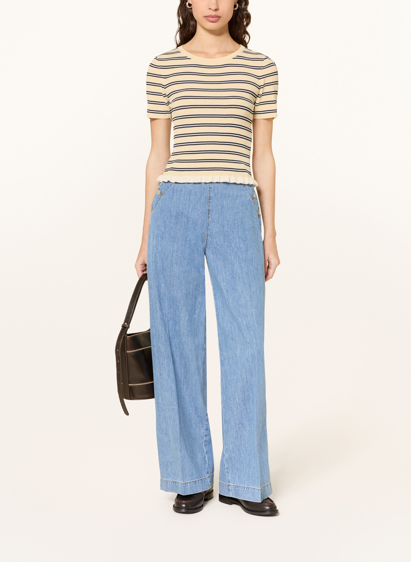 CLAUDIE PIERLOT Pullover mit Rüschen: HELLGELB / WEISS / SCHWARZ