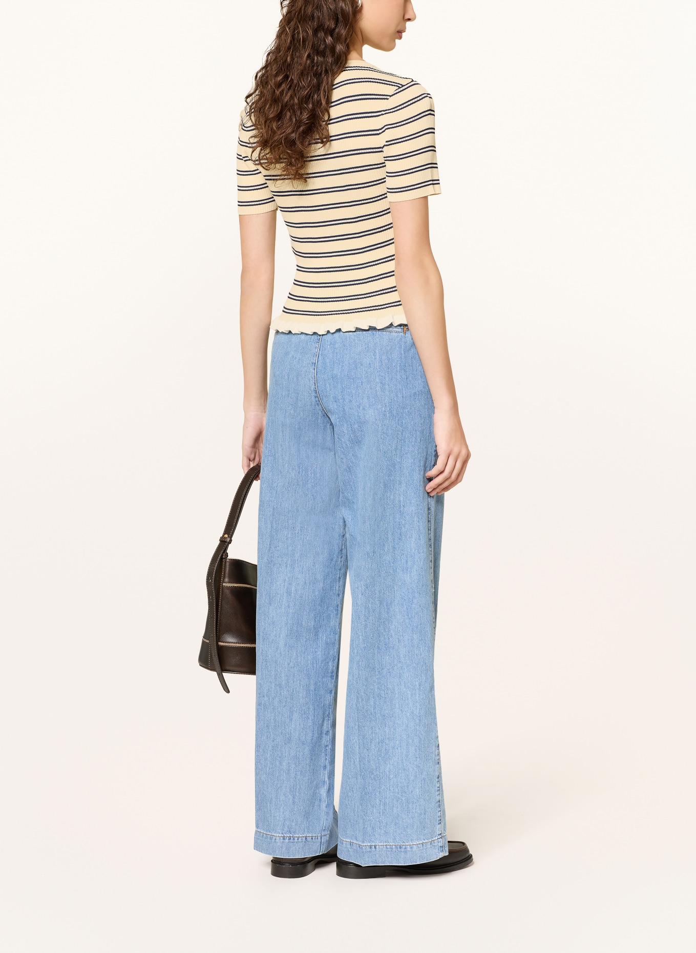 CLAUDIE PIERLOT Pullover mit Rüschen: HELLGELB / WEISS / SCHWARZ