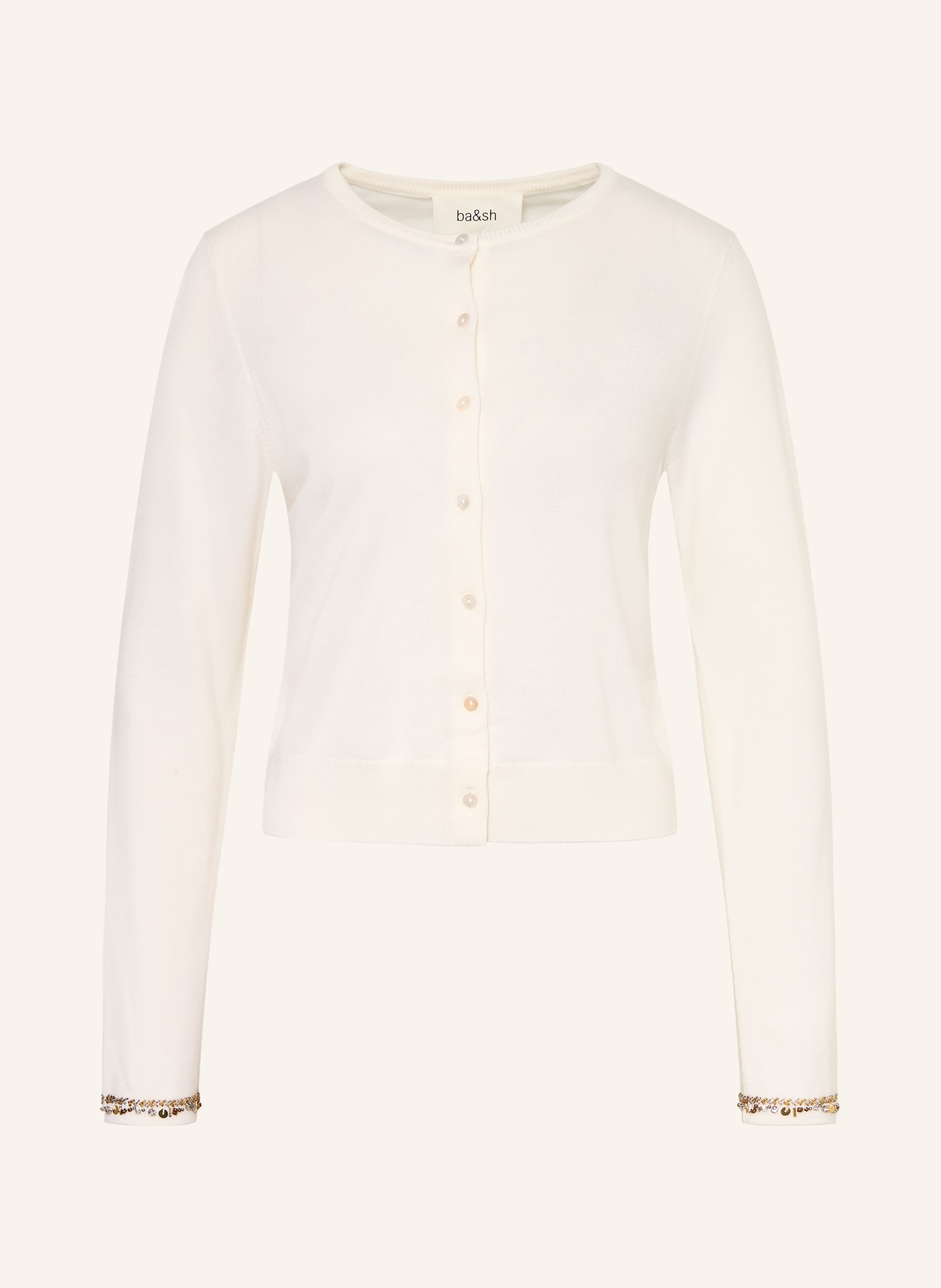ba&sh Strickjacke BIJOT mit Schmucksteinen und Pailletten: CREME