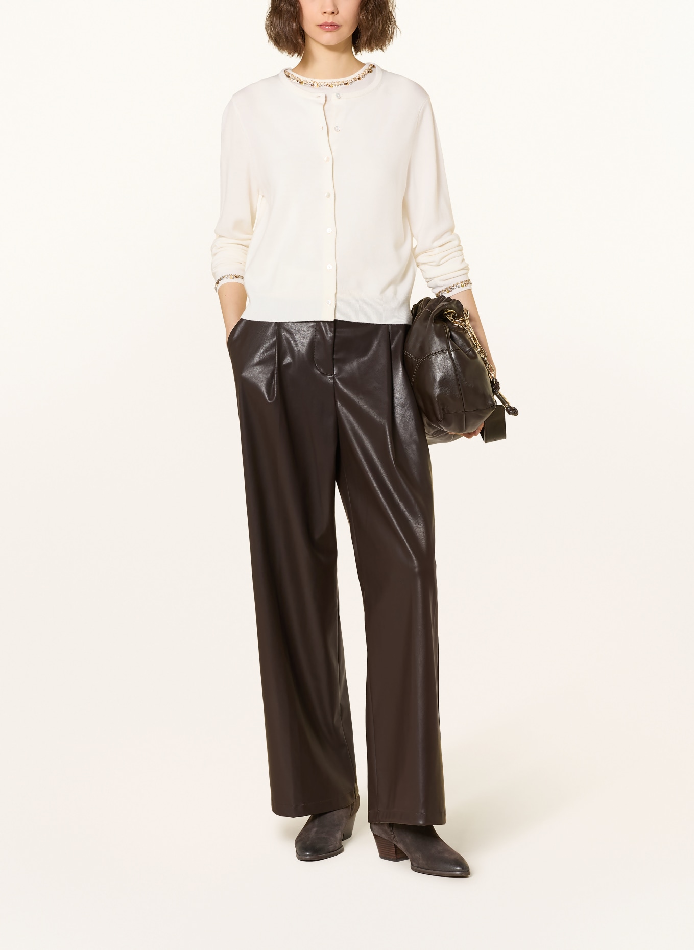 ba&sh Strickjacke BIJOT mit Schmucksteinen und Pailletten: CREME