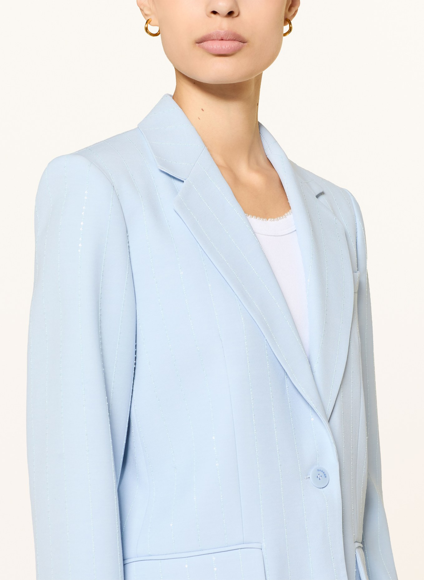 SANDRO Longblazer mit Pailletten: HELLBLAU
