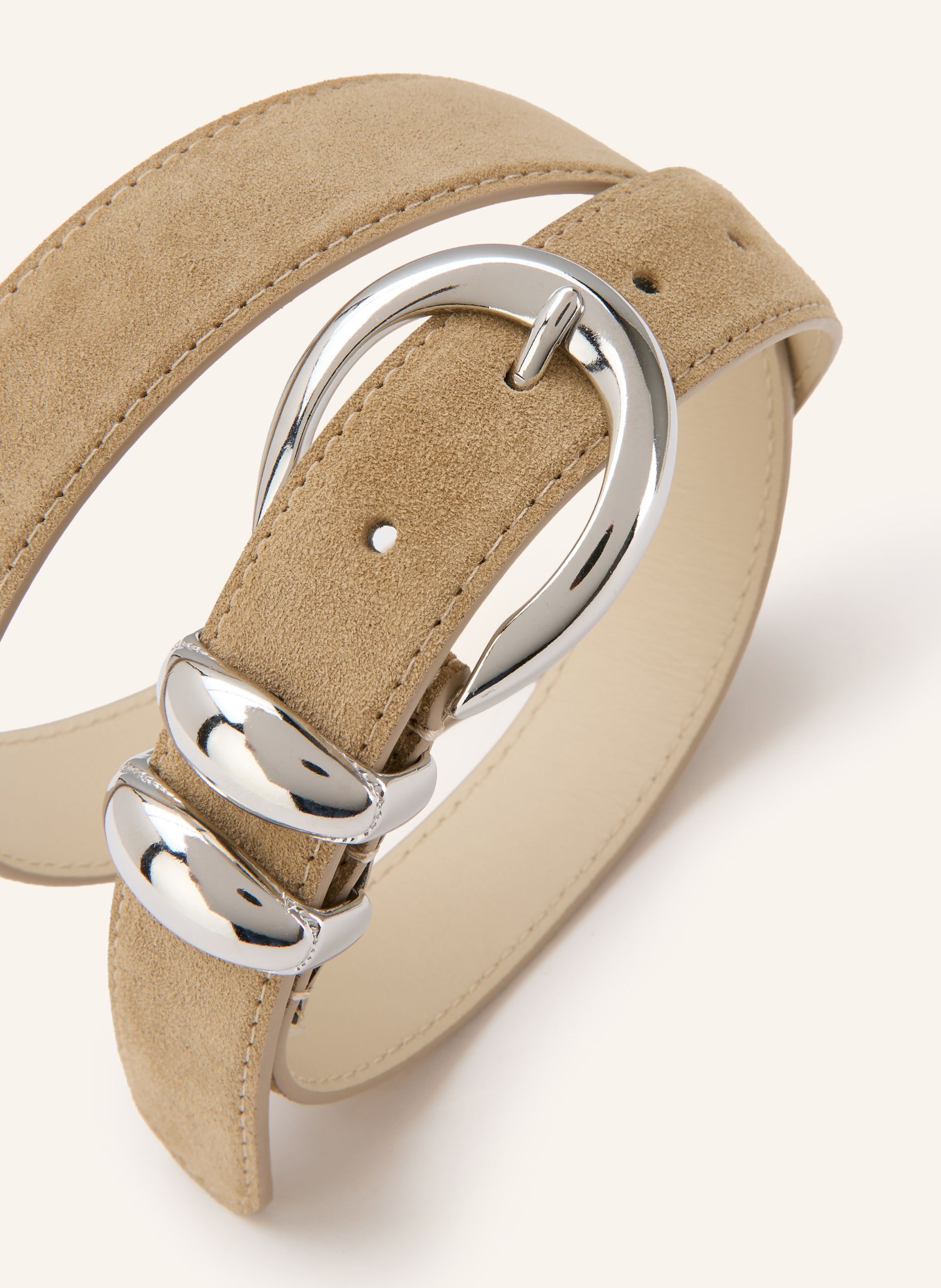 SANDRO skórzany pasek: BEŻOWY / SREBRNY