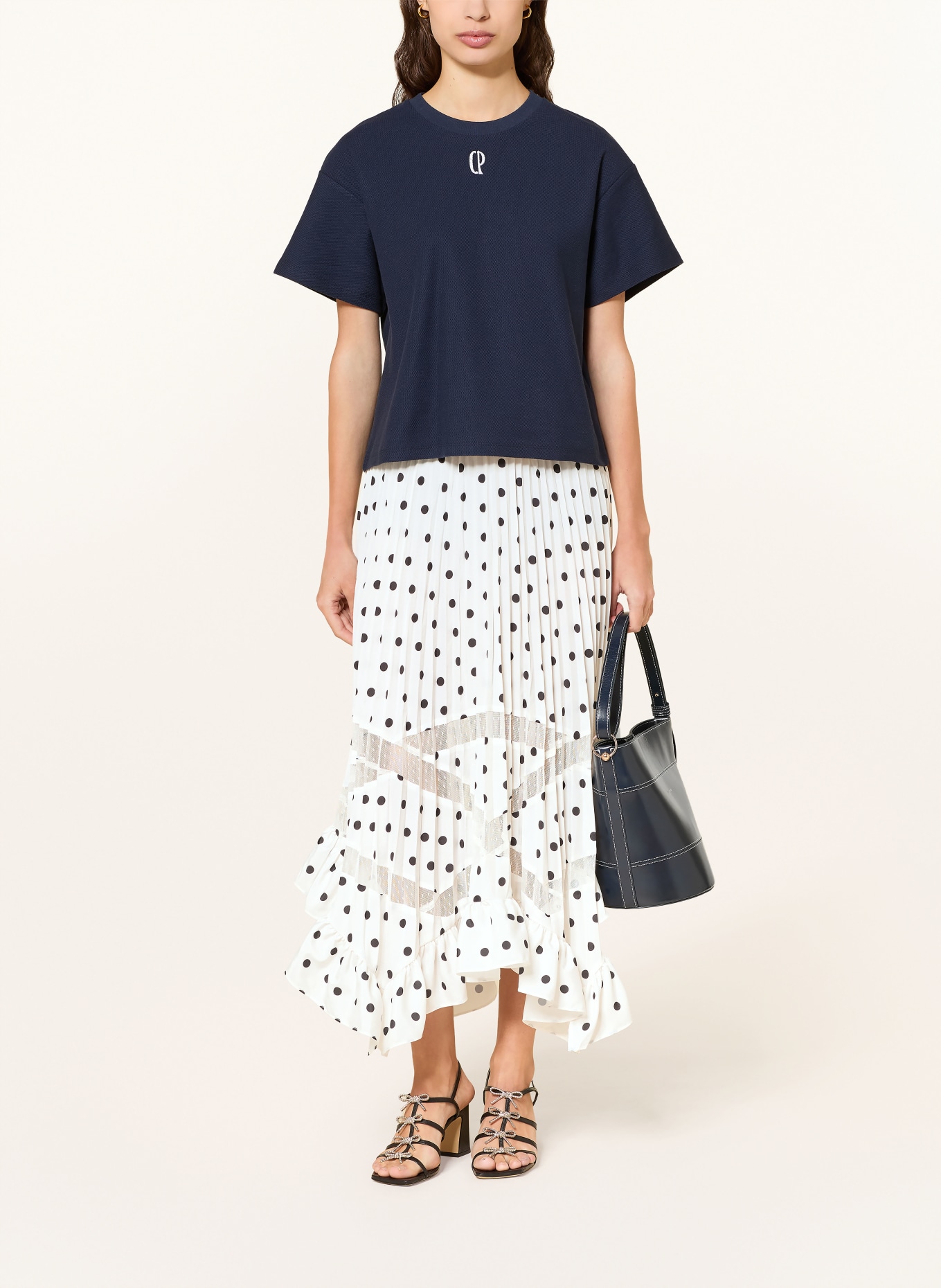 CLAUDIE PIERLOT Spódnica z ażurową koronką i plisami: BIAŁY / CZARNY