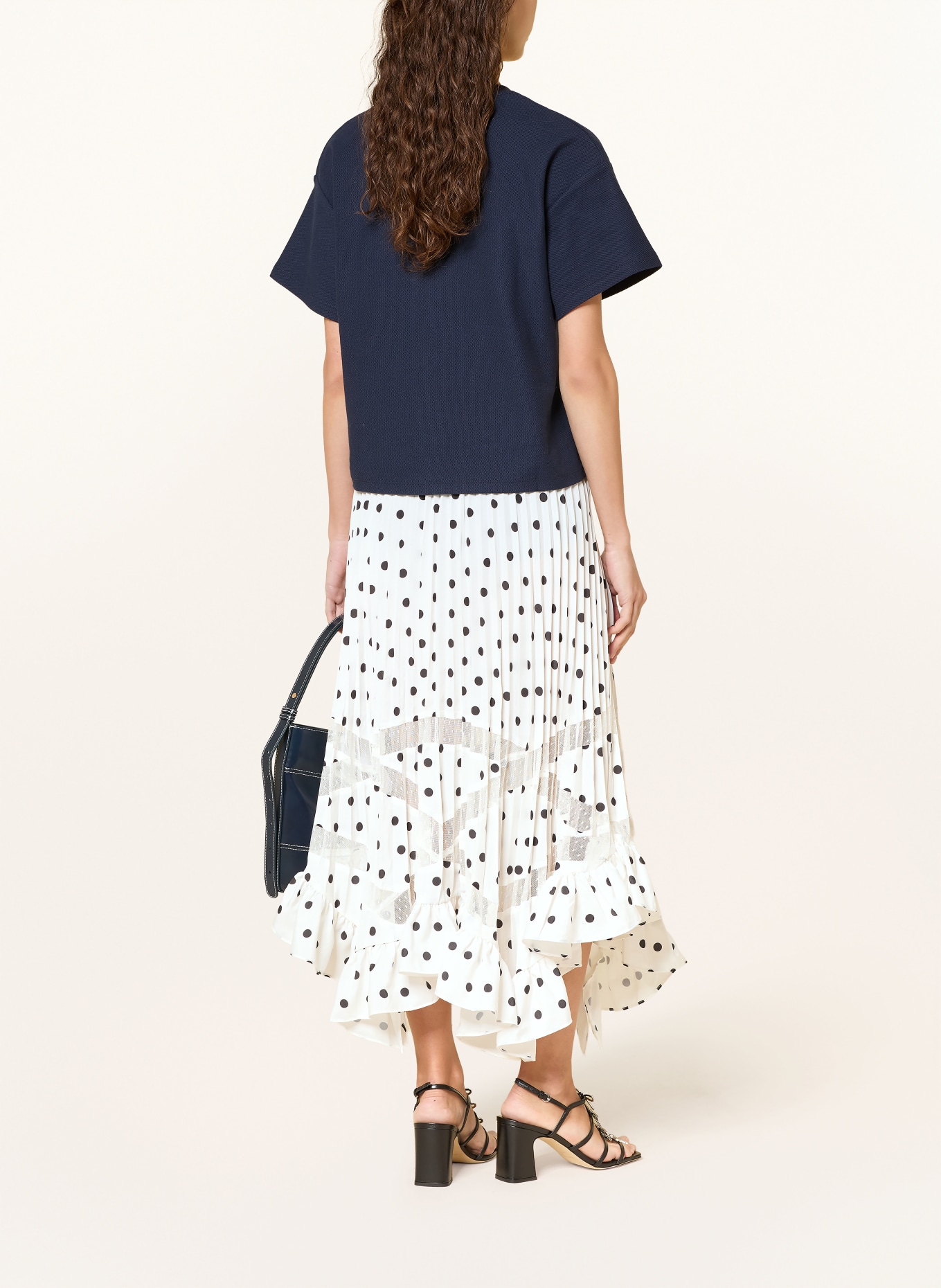 CLAUDIE PIERLOT Spódnica z ażurową koronką i plisami: BIAŁY / CZARNY