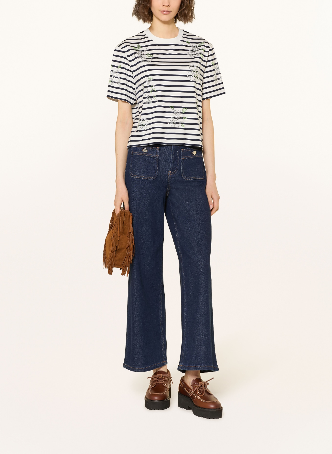 maje Koszulka z kamieniami ozdobnymi: BIAŁY / GRANATOWY