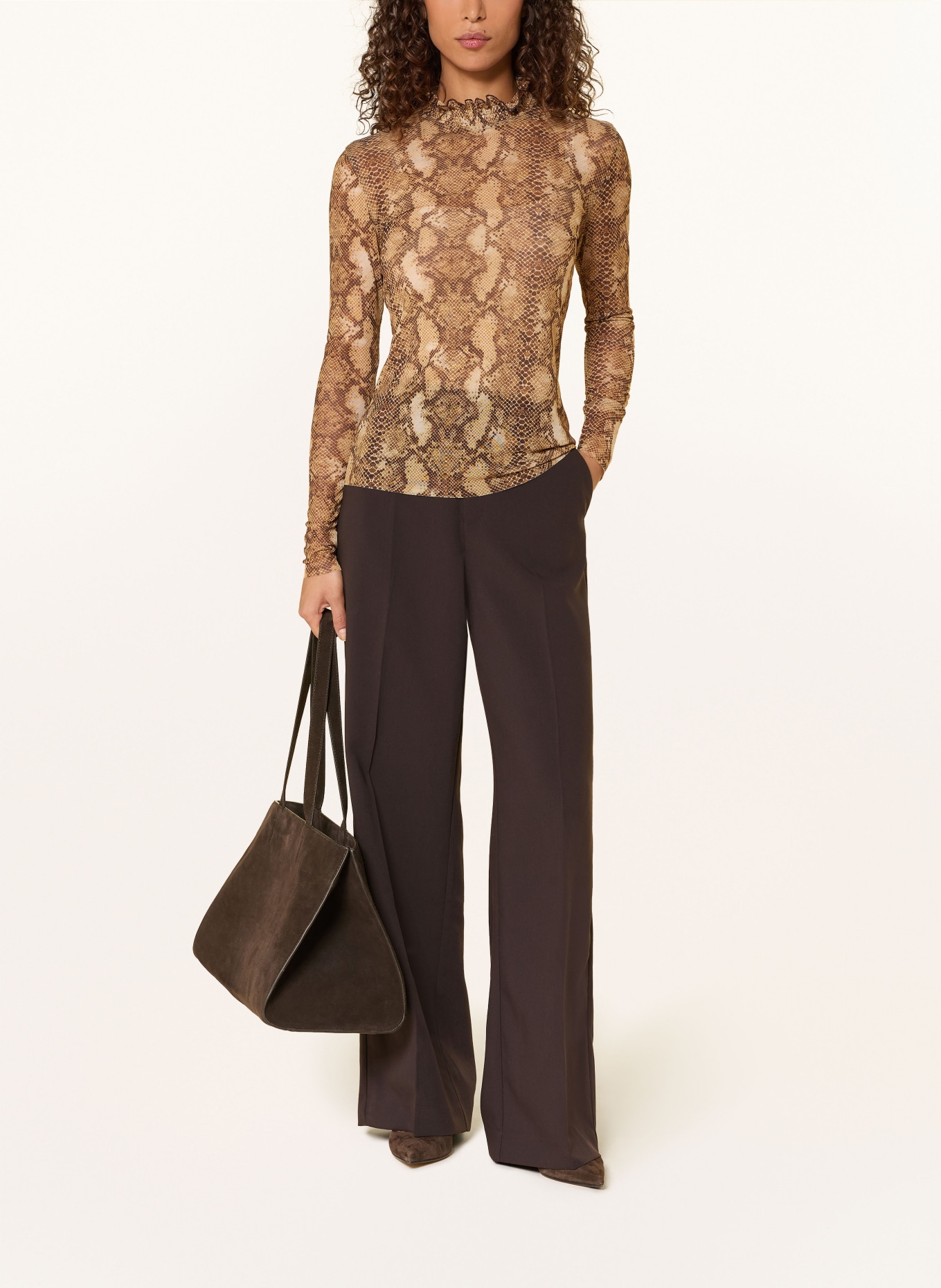 Rich & Royal Koszulka z długim rękawem z siateczki: KONIAKOWY / CIEMNOBRĄZOWY