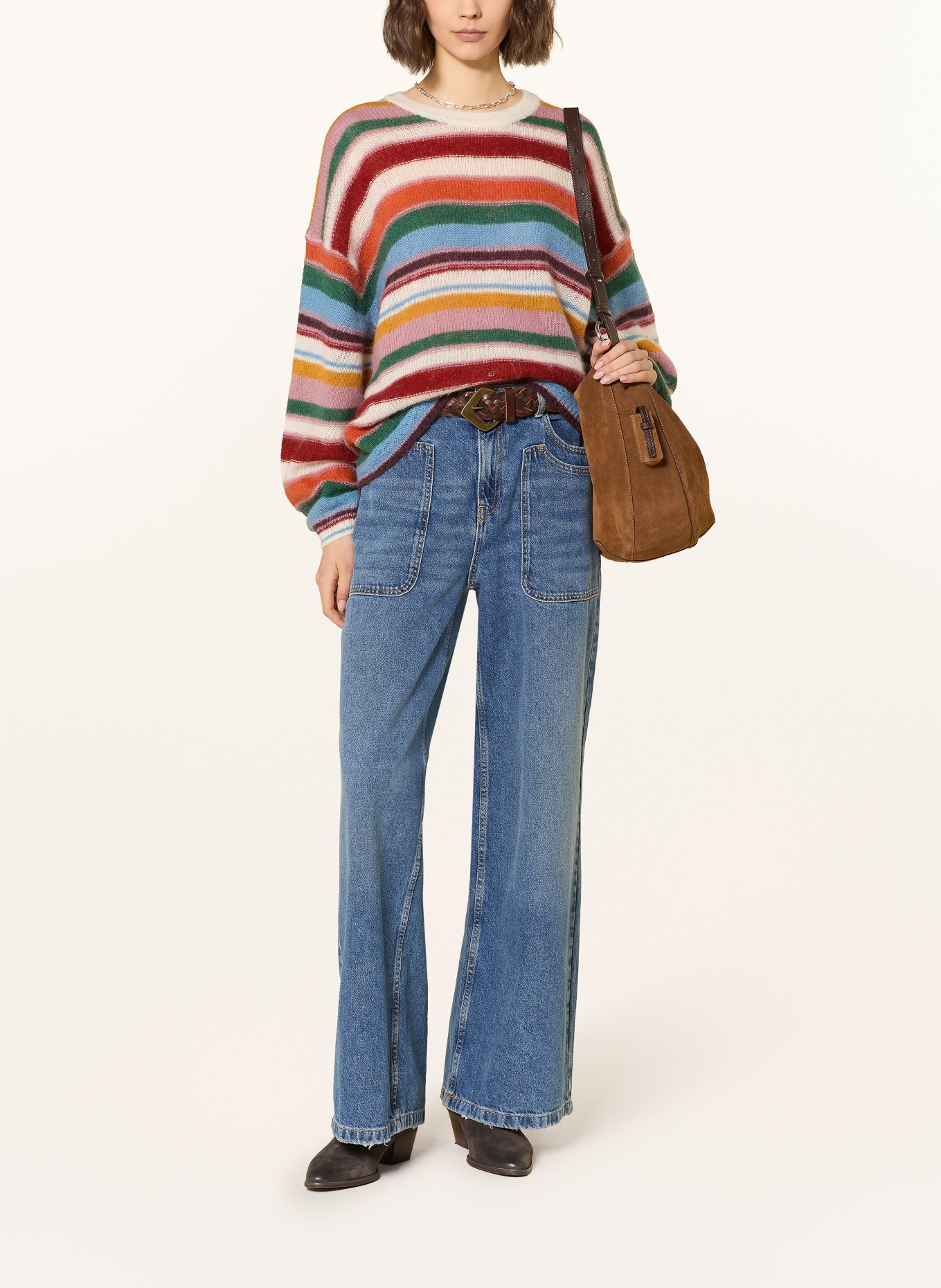 ba&sh Svetr SERENA: KRÉMOVÁ / ČERVENÁ / TMAVĚ MODRÁ