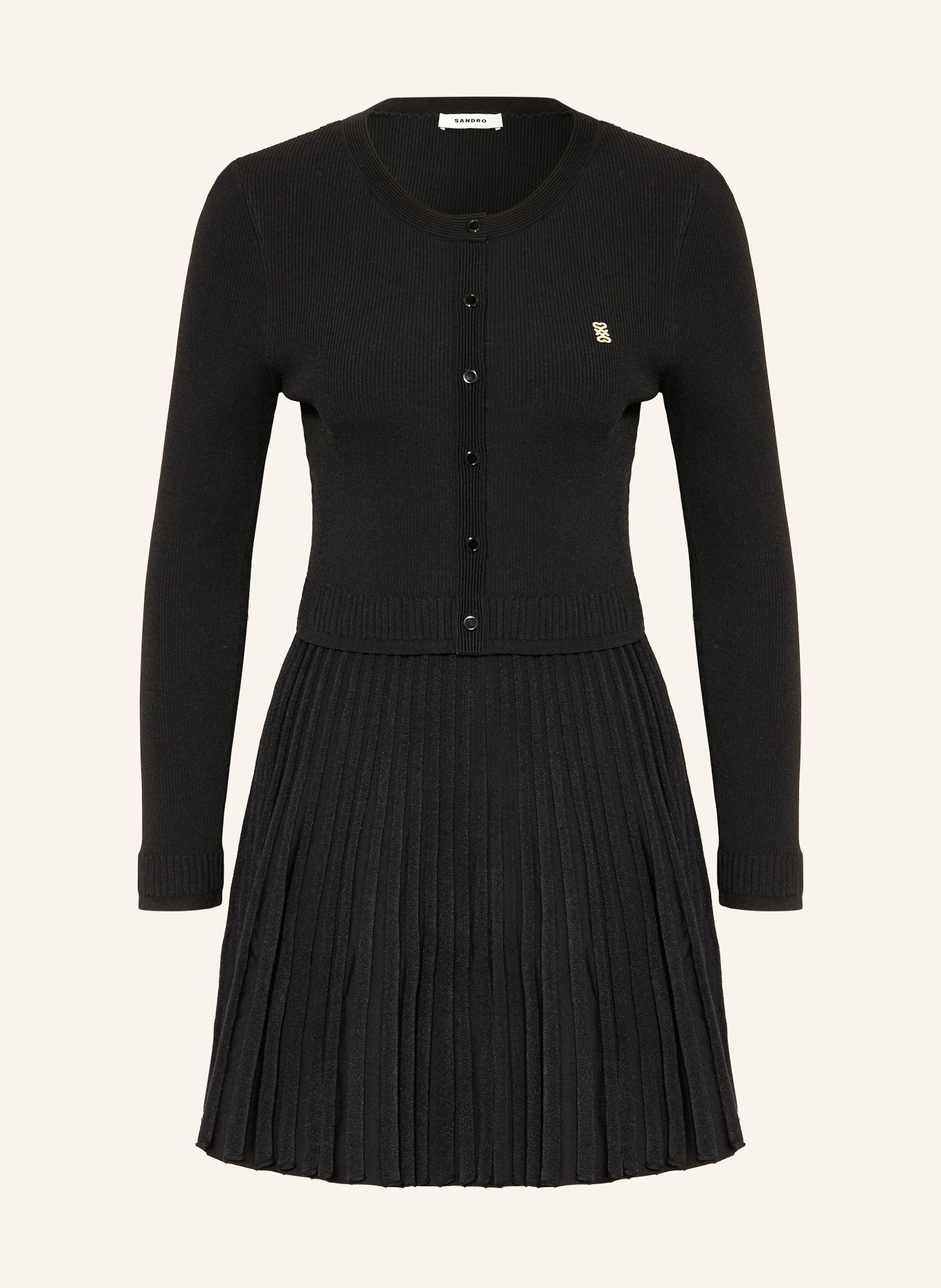 SANDRO Strickkleid mit Plissees: SCHWARZ
