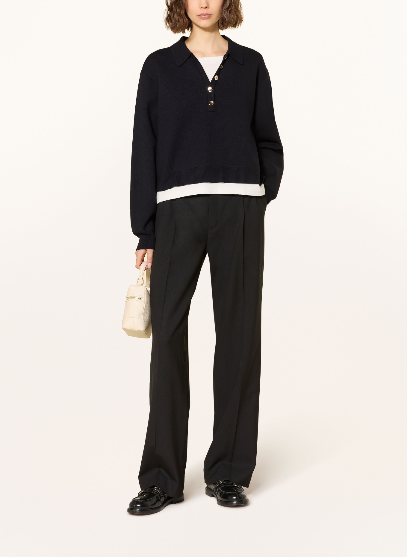 SANDRO Pullover im Materialmix: DUNKELBLAU / WEISS