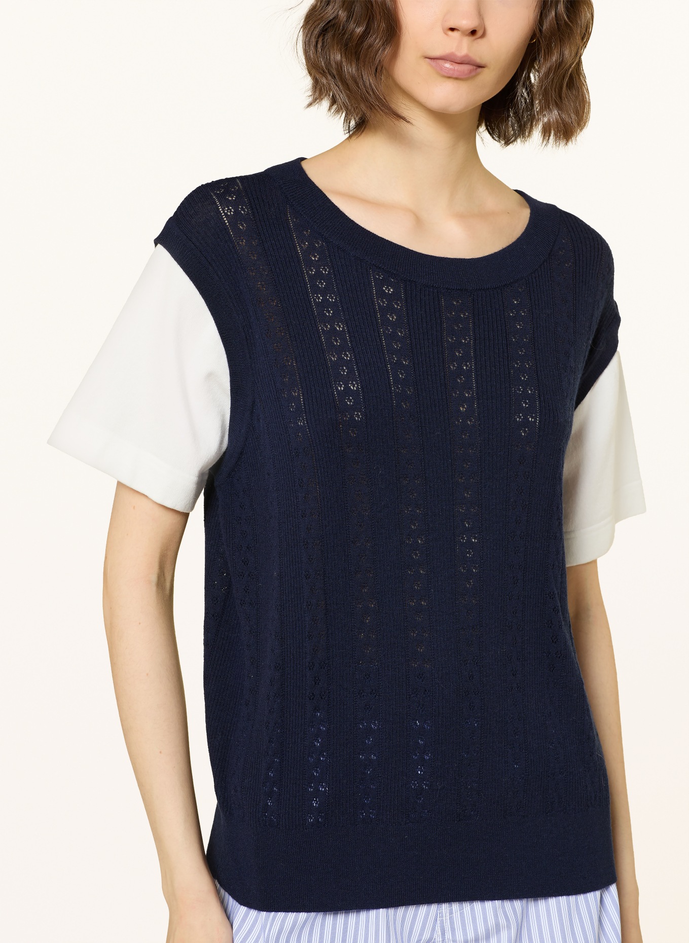 SANDRO Strickshirt im Materialmix: DUNKELBLAU / WEISS