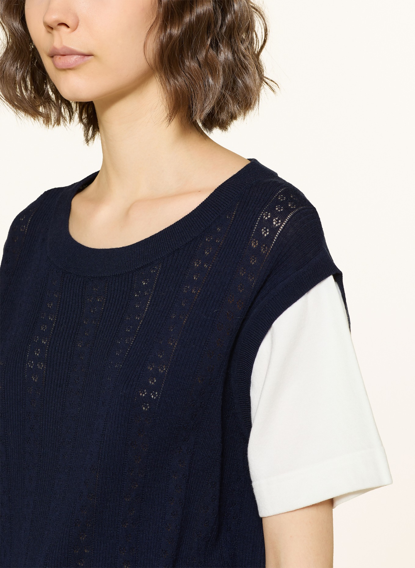 SANDRO Strickshirt im Materialmix: DUNKELBLAU / WEISS