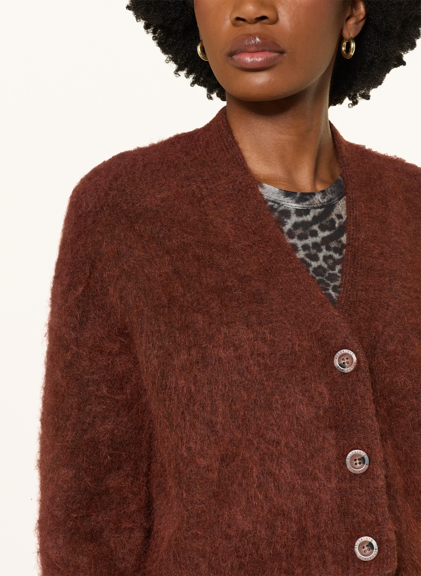 ALLSAINTS Svetr RUBI WICK s mohérem: HNĚDÁ