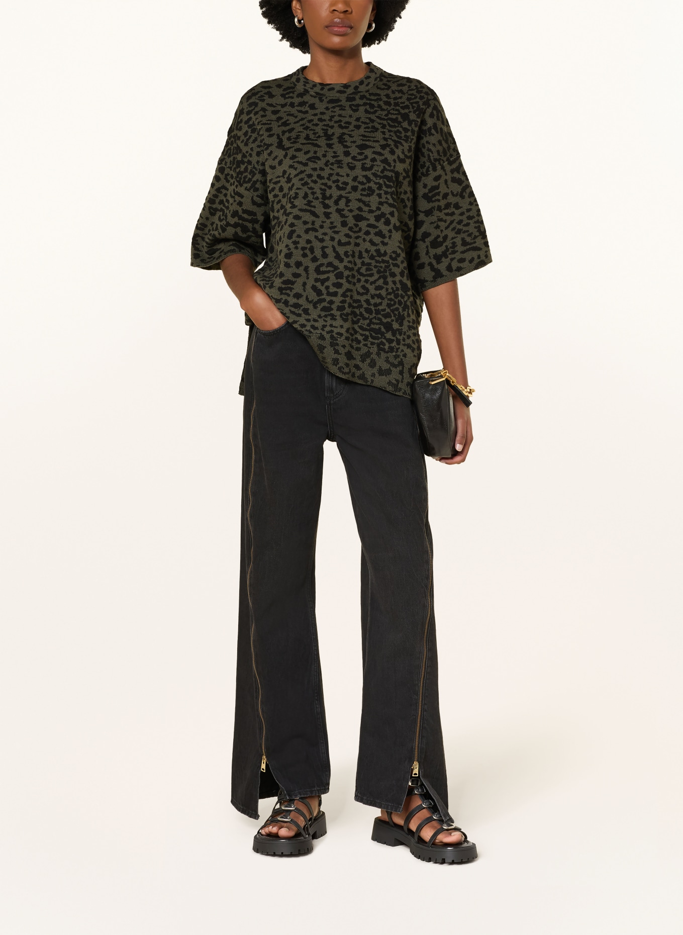 ALLSAINTS Pletené tričko LENNY: TMAVĚ ZELENÁ / ČERNÁ