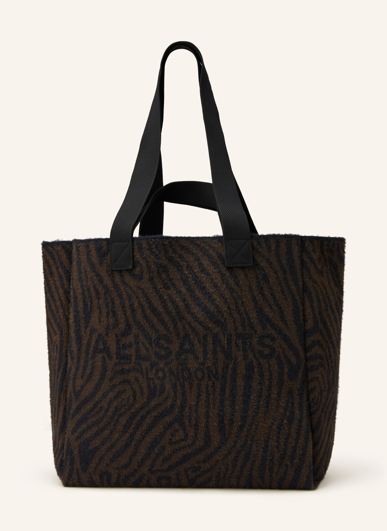 ALLSAINTS Torba na zakupy IZZY ZEBRA: CZARNY / CIEMNOBRĄZOWY