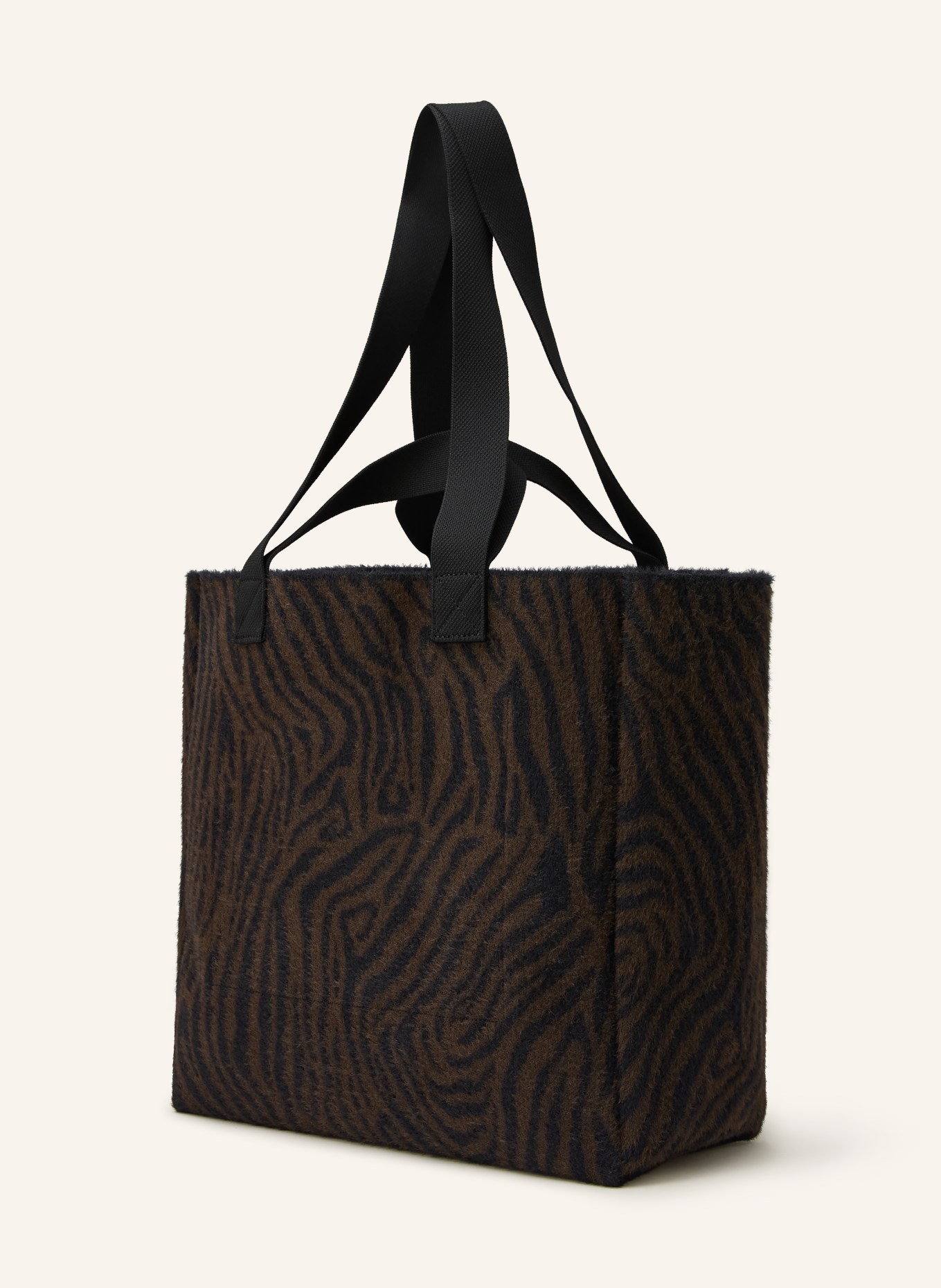 ALLSAINTS Torba na zakupy IZZY ZEBRA: CZARNY / CIEMNOBRĄZOWY