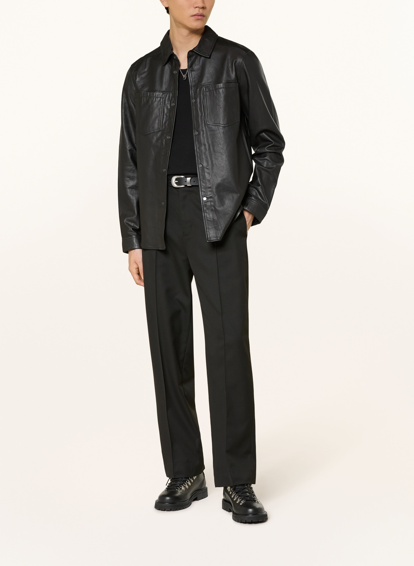 ALLSAINTS Kožená bunda SAVOY: ČERNÁ