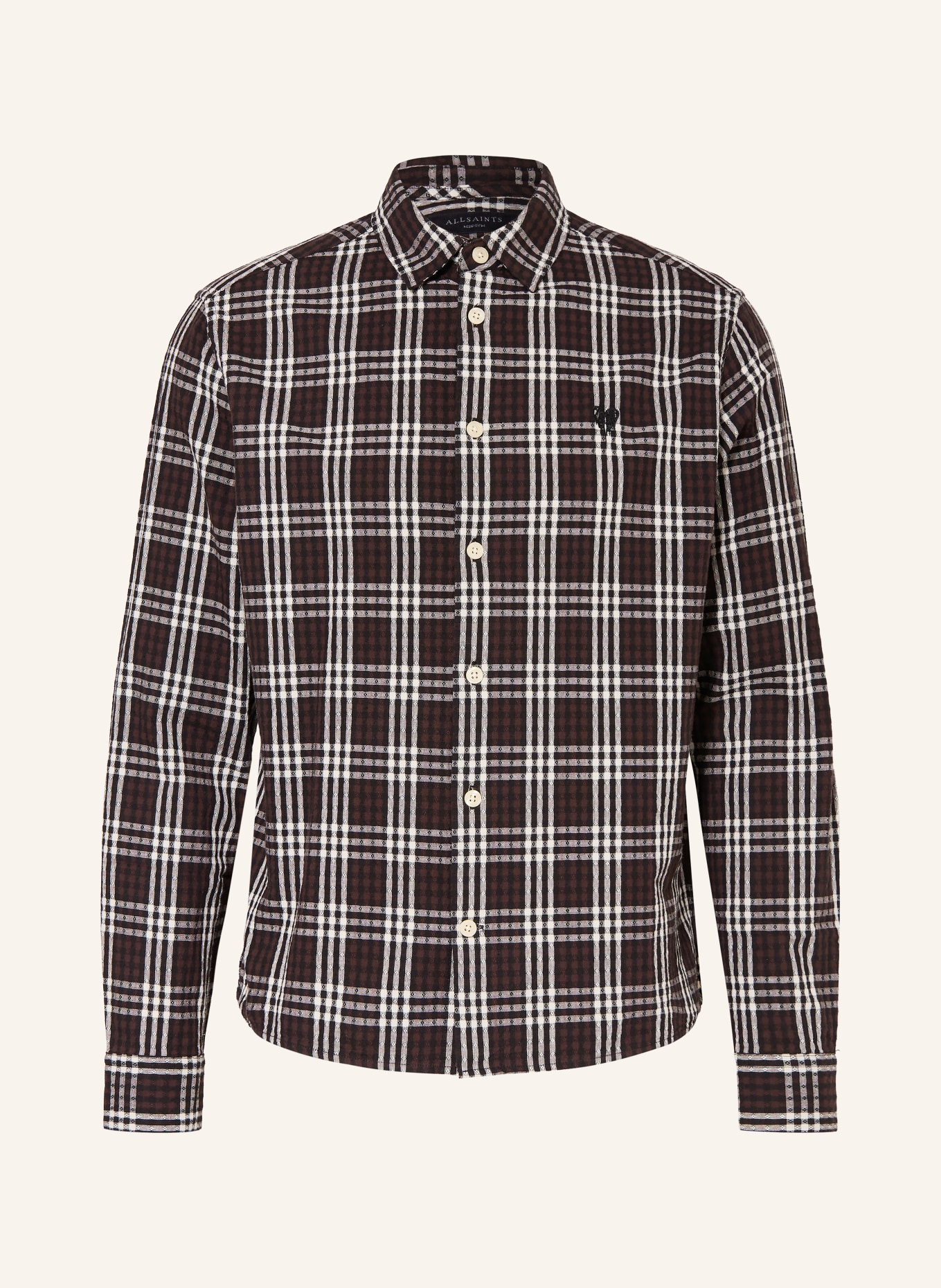 ALLSAINTS Košile SANTIAGO Relaxed Fit: TMAVĚ HNĚDÁ / BÍLÁ / ČERNÁ