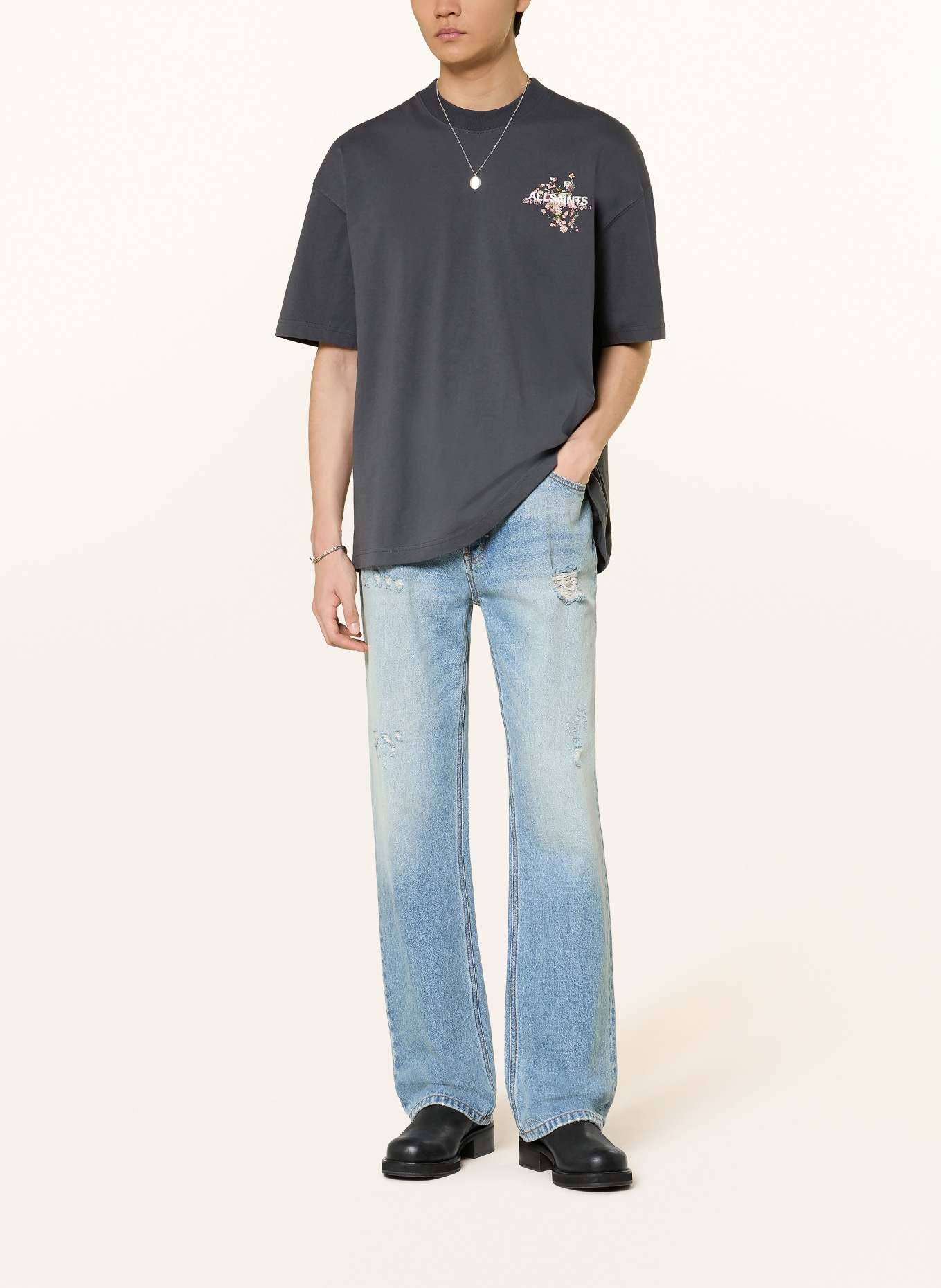 ALLSAINTS Tričko VALEN: TMAVĚ ŠEDÁ