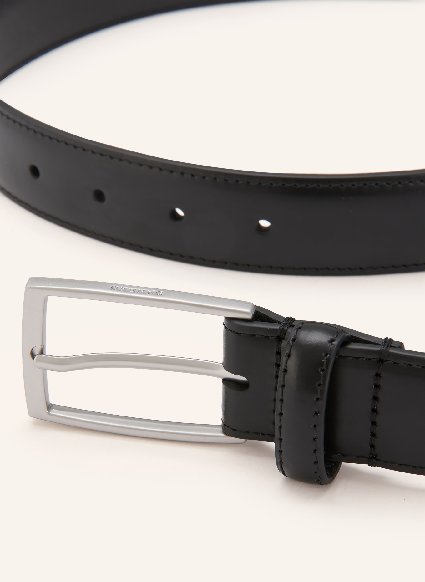 SANDRO Ledergürtel: SCHWARZ / SILBER