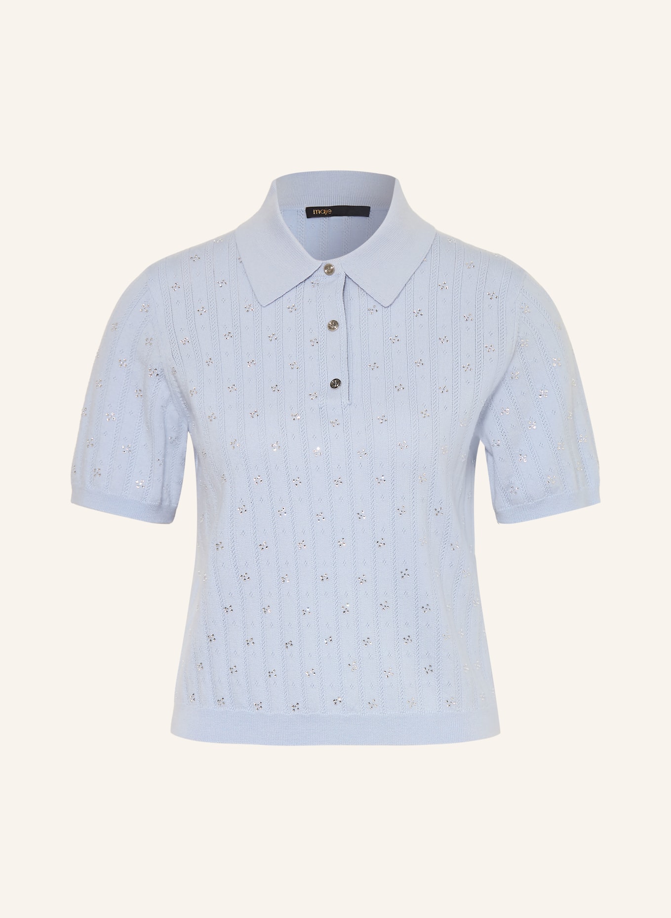 maje Dzianinowa koszulka polo z kamieniami ozdobnymi: JASNONIEBIESKI