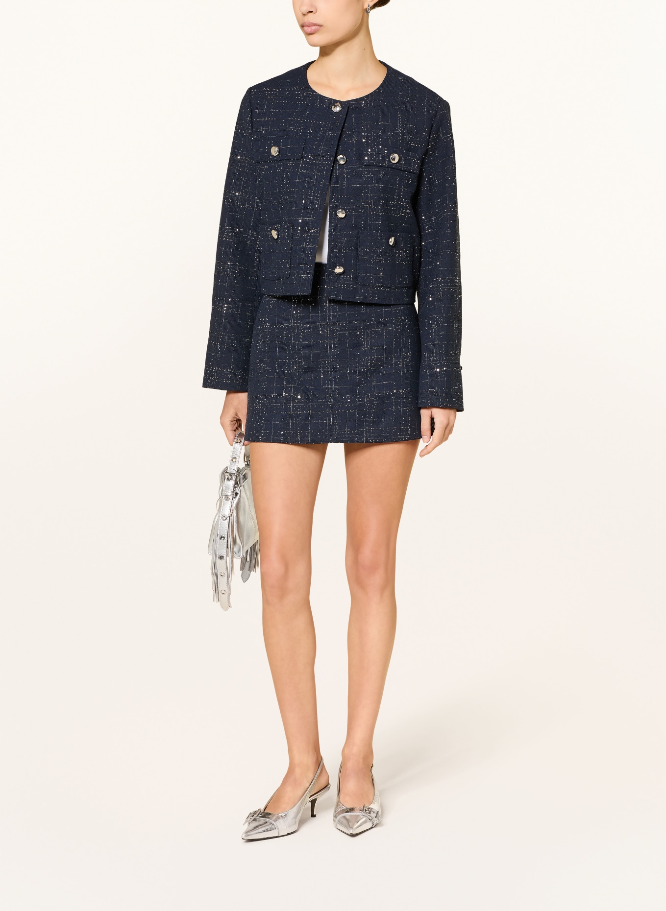 maje Kastenjacke mit Glitzergarn und Pailletten: DUNKELBLAU