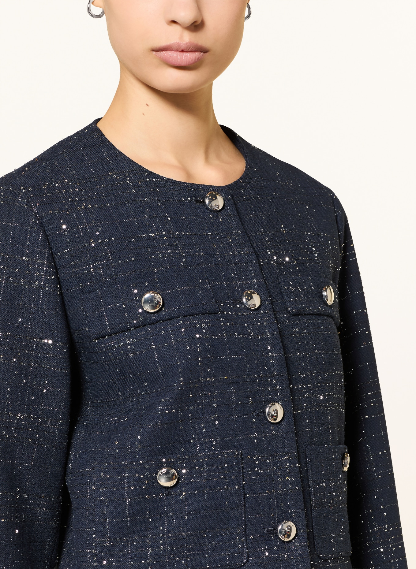 maje Kastenjacke mit Glitzergarn und Pailletten: DUNKELBLAU