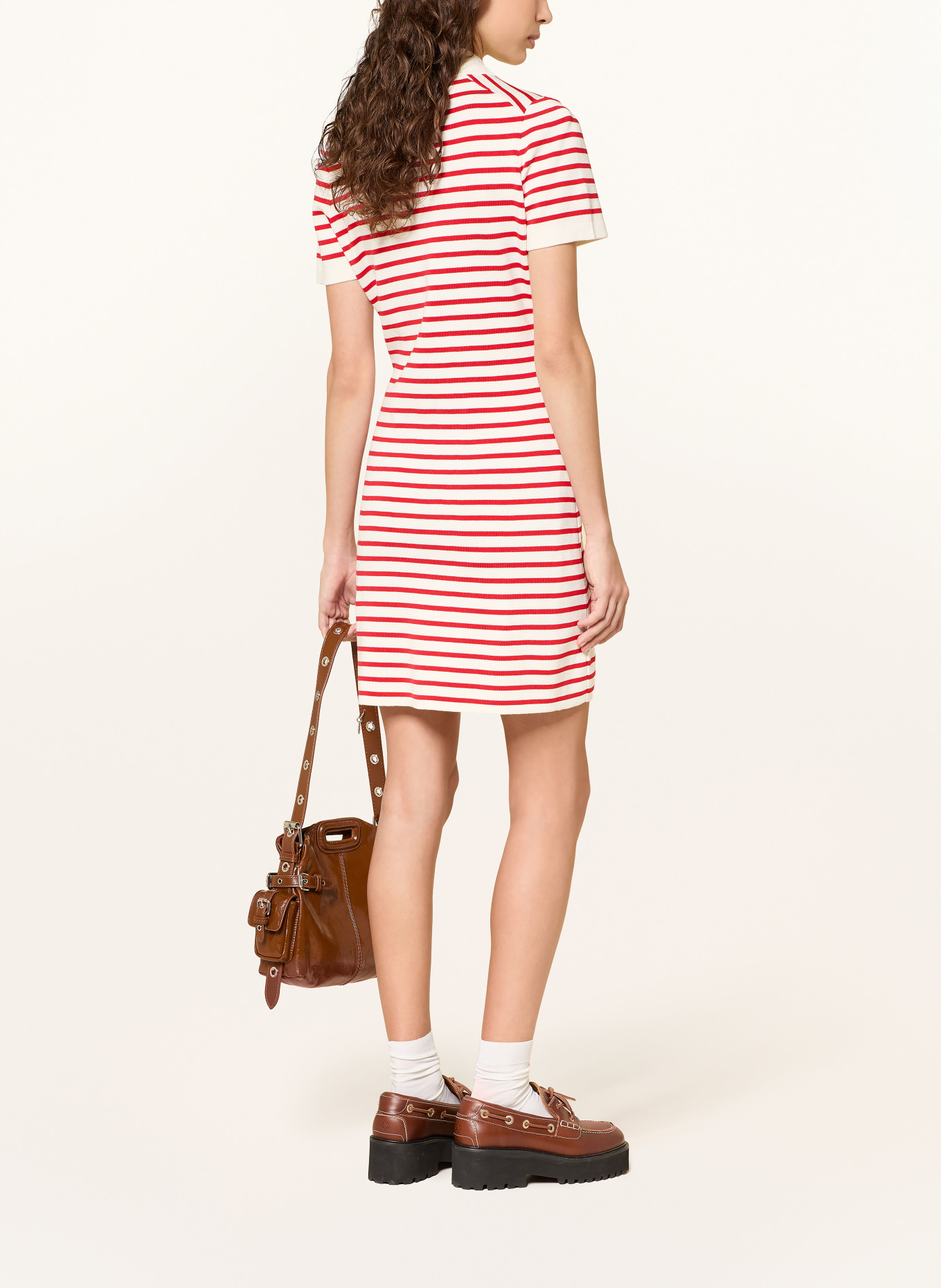 maje Strickkleid: ROT / CREME