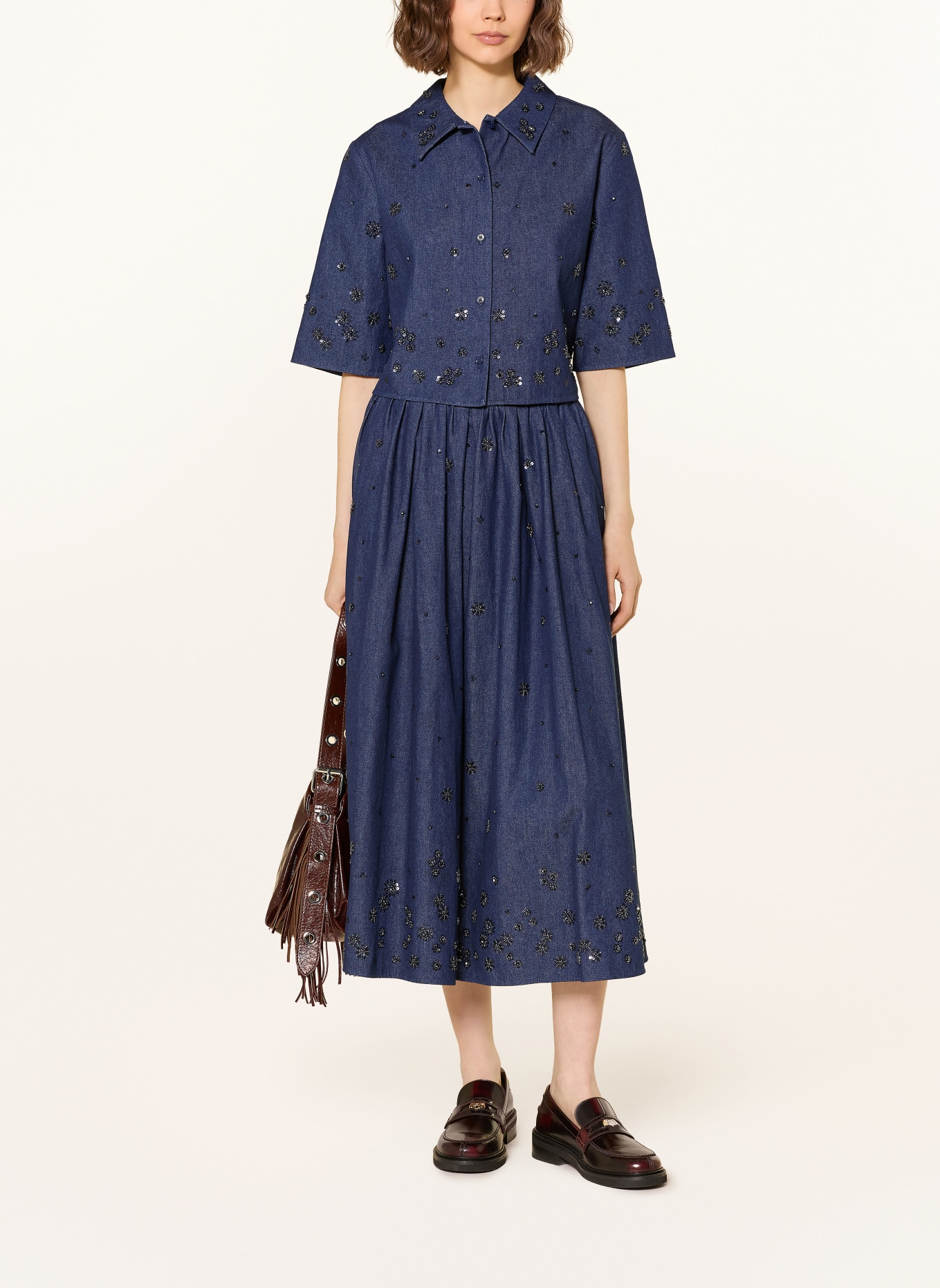 maje Jeansrock mit Pailletten: DUNKELBLAU