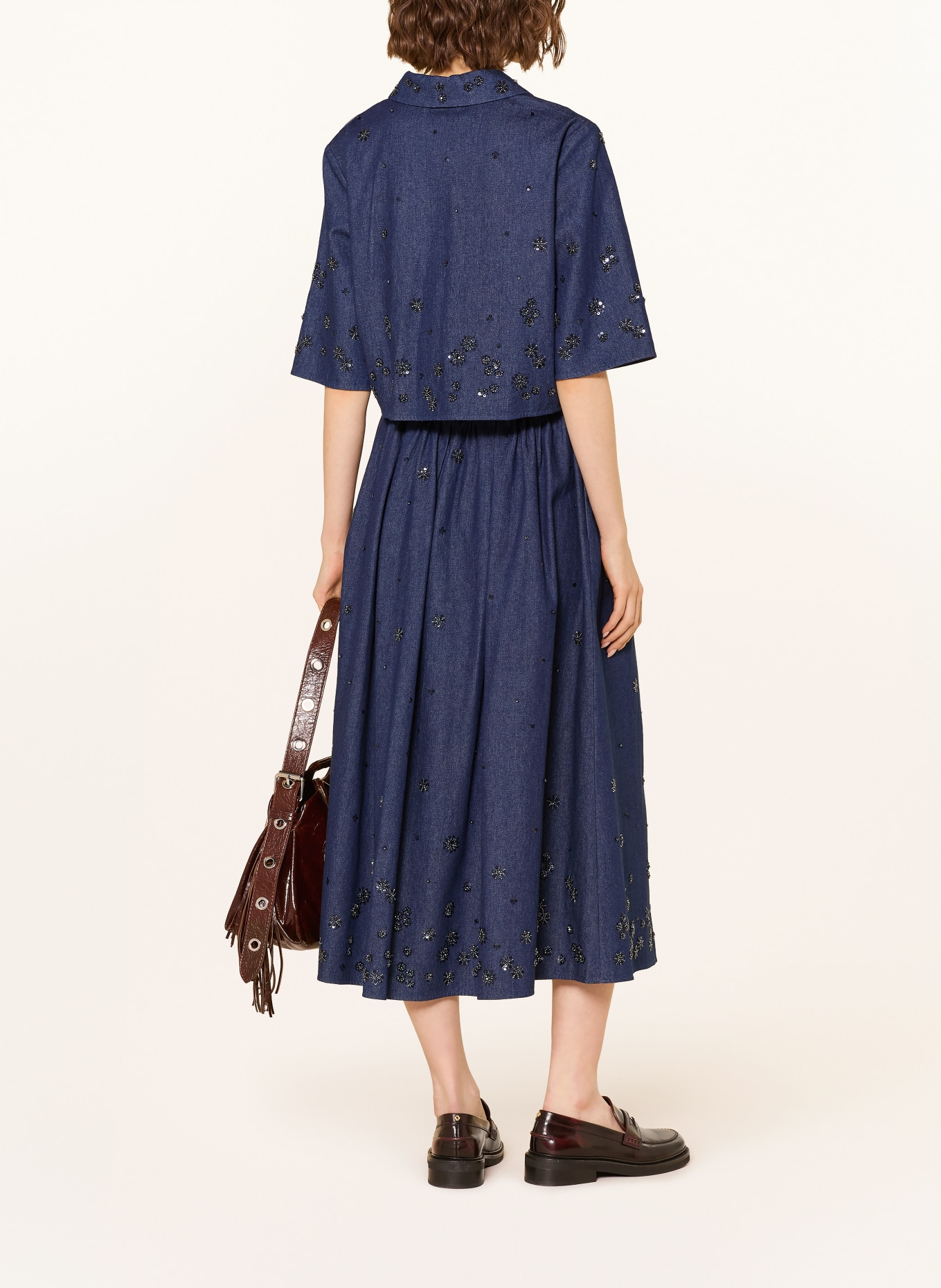 maje Jeansrock mit Pailletten: DUNKELBLAU