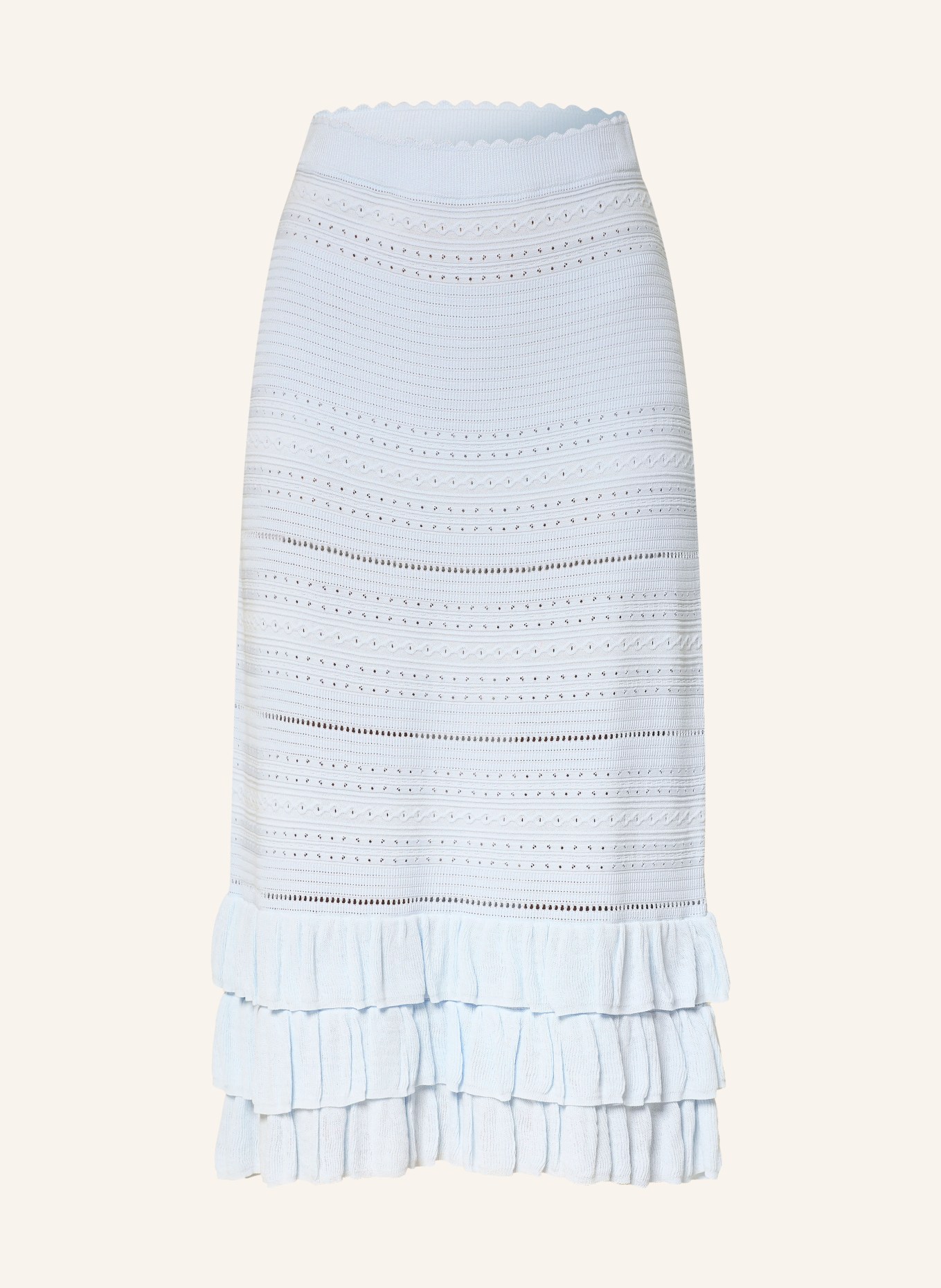 maje Strickrock mit Volants: BLAUGRAU