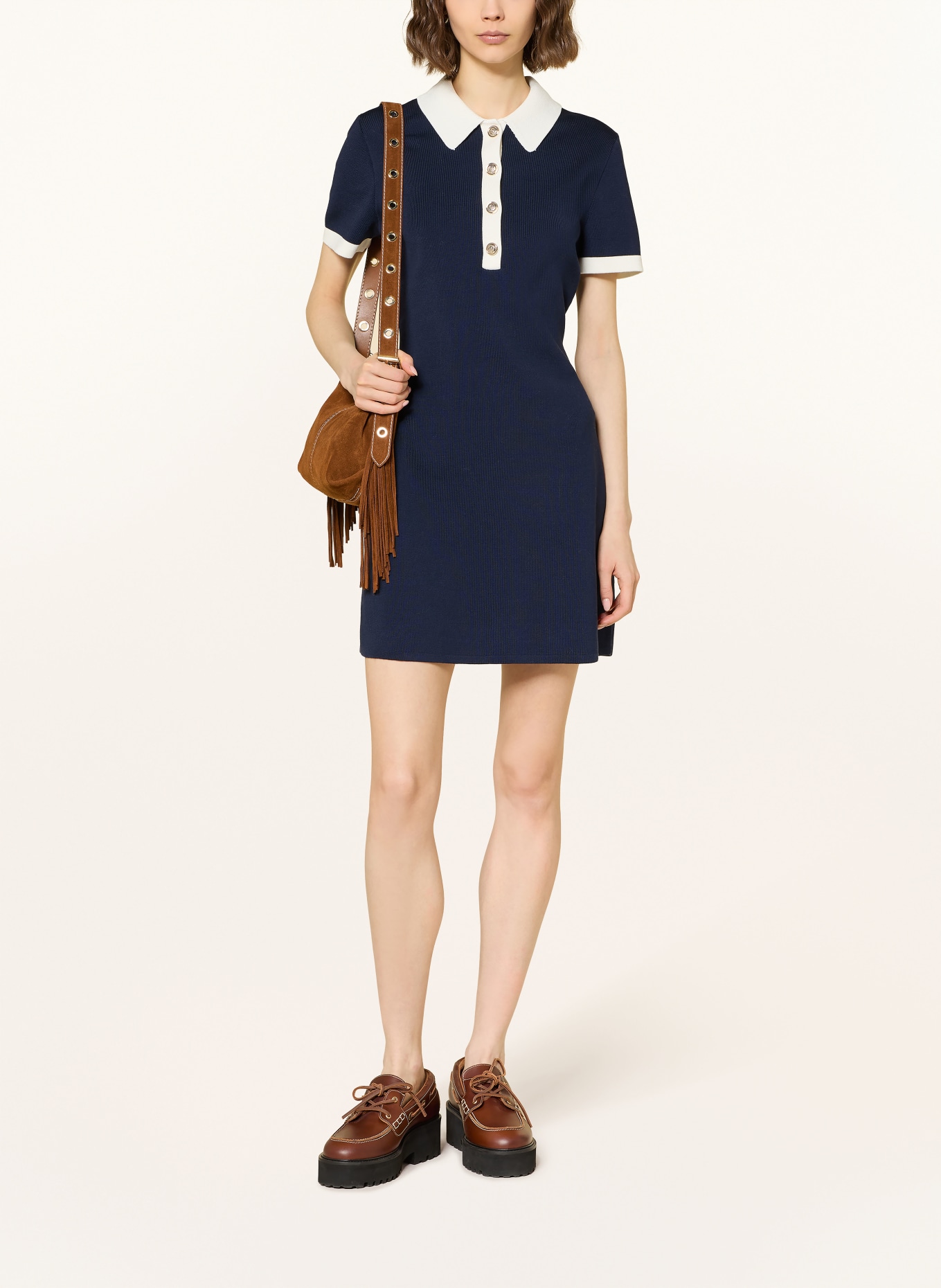 maje Strickkleid: DUNKELBLAU / WEISS