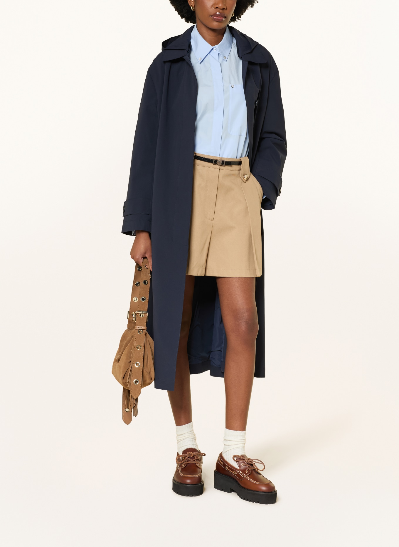 maje Regenmantel mit abnehmbarer Kapuze und Schmucksteinen: DUNKELBLAU