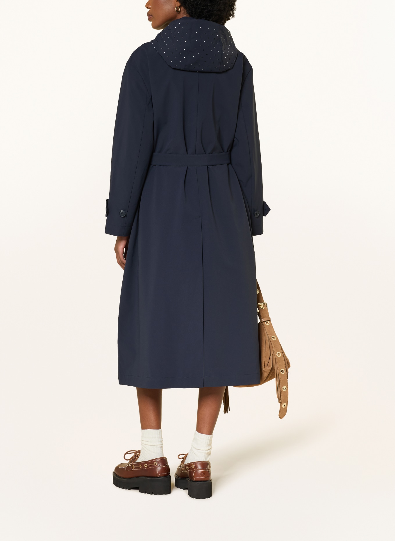 maje Regenmantel mit abnehmbarer Kapuze und Schmucksteinen: DUNKELBLAU