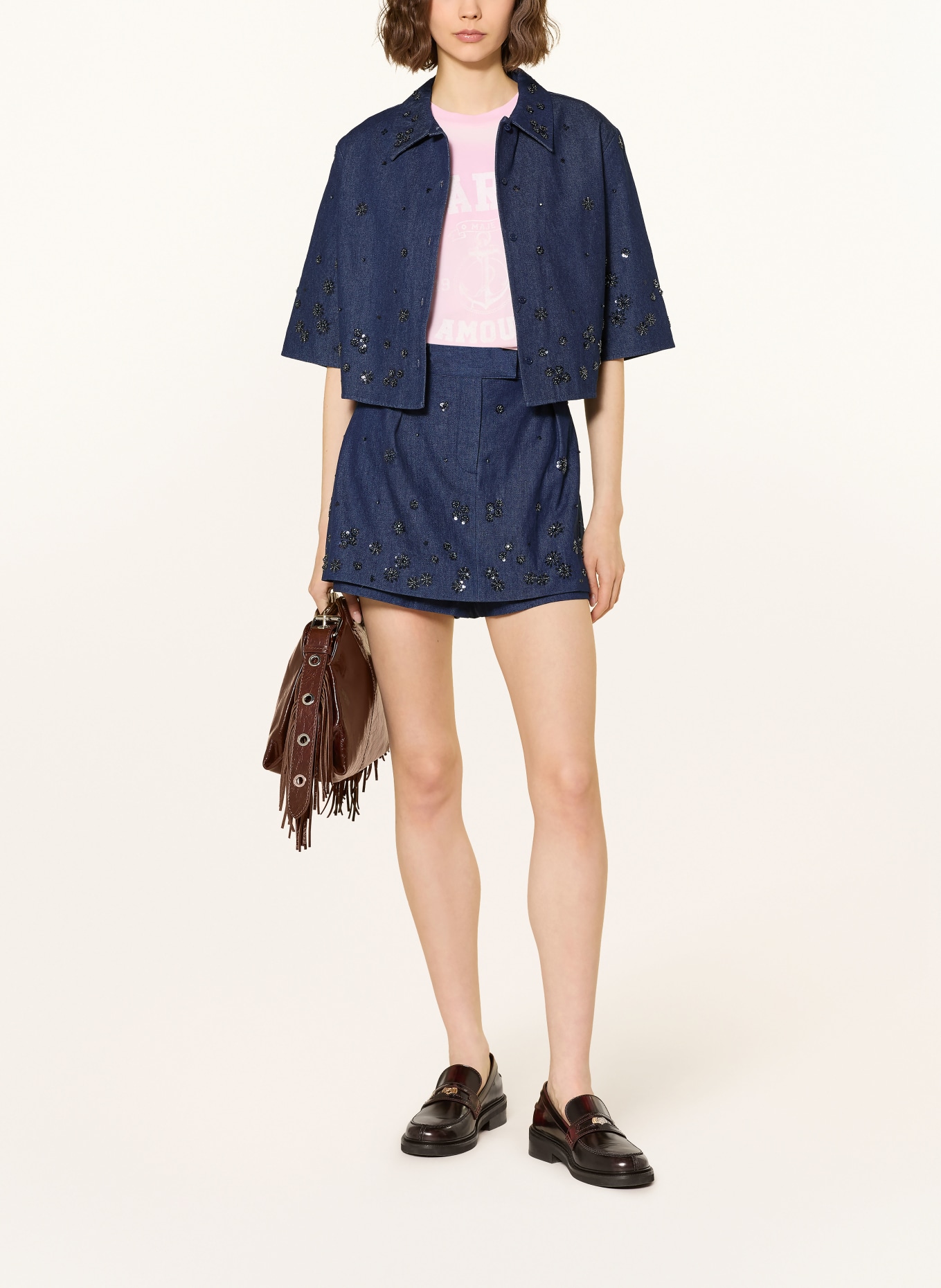 maje Jeansskort mit Pailletten: DUNKELBLAU