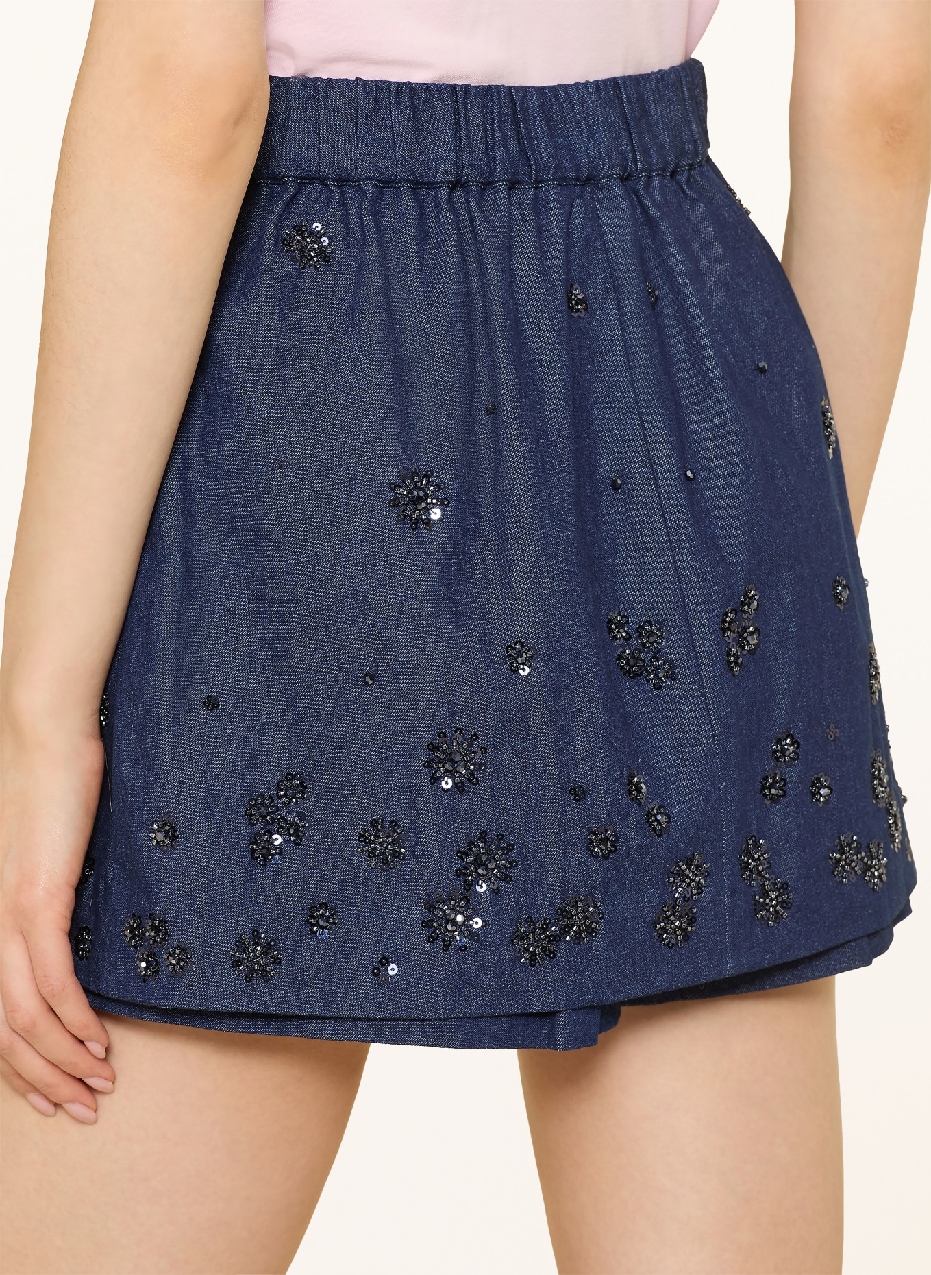 maje Jeansskort mit Pailletten: DUNKELBLAU