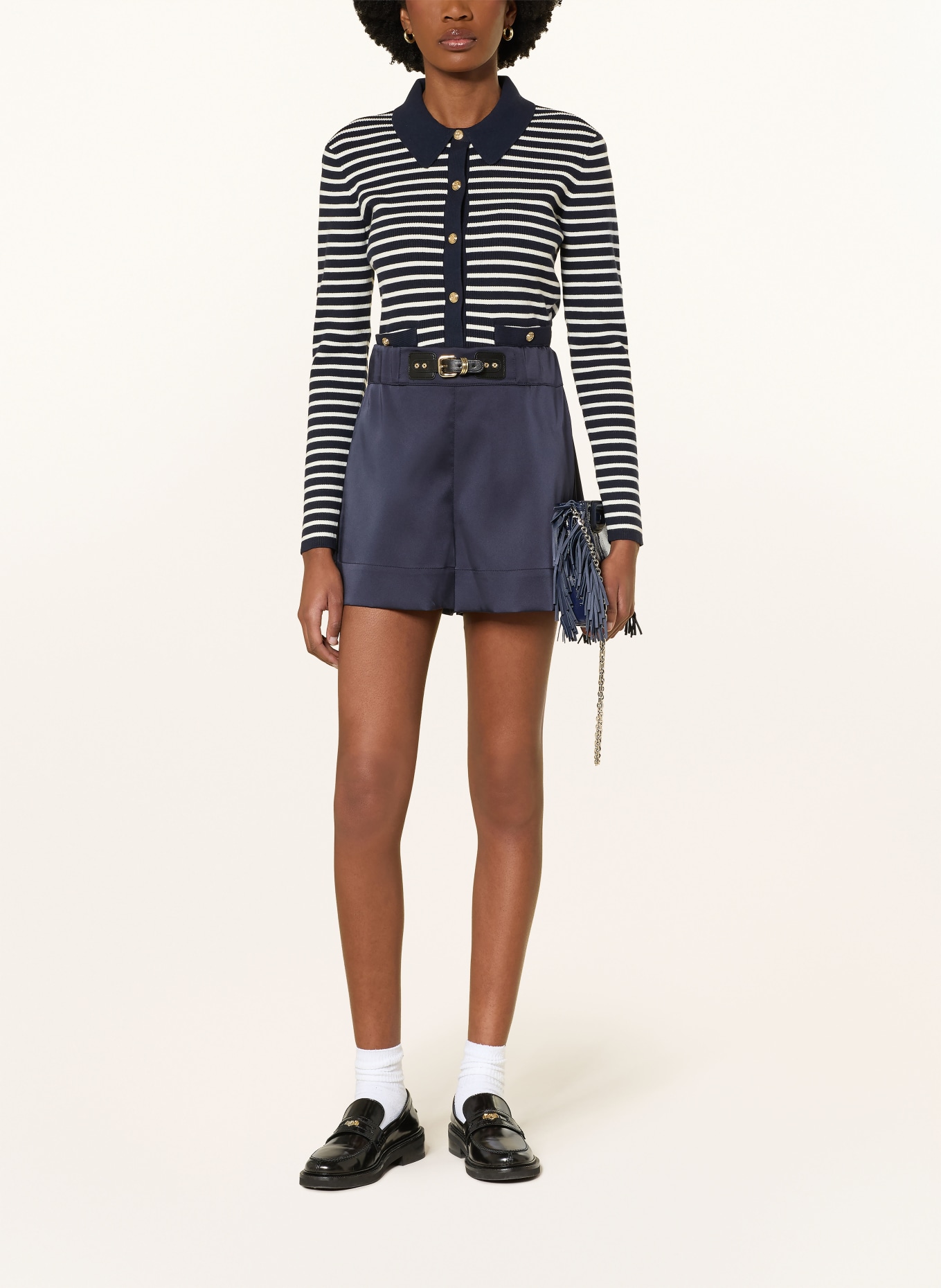 maje Strickjacke: DUNKELBLAU / WEISS