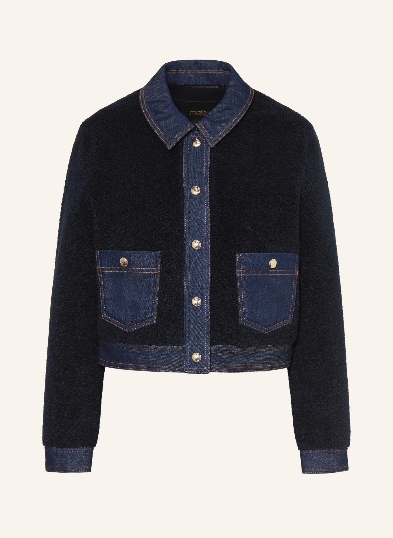 maje Kunstfell-Jacke im Materialmix: DUNKELBLAU