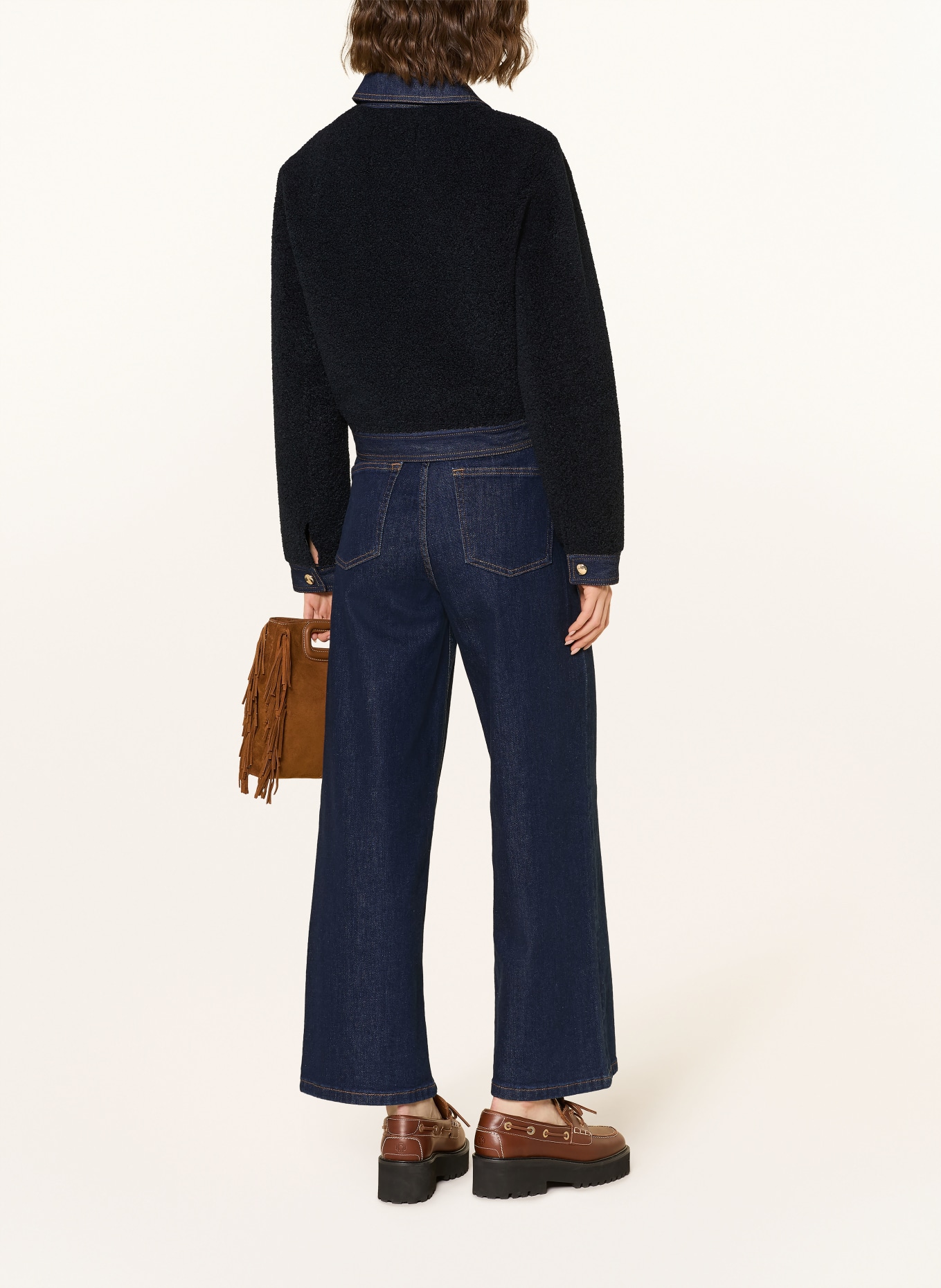 maje Kunstfell-Jacke im Materialmix: DUNKELBLAU